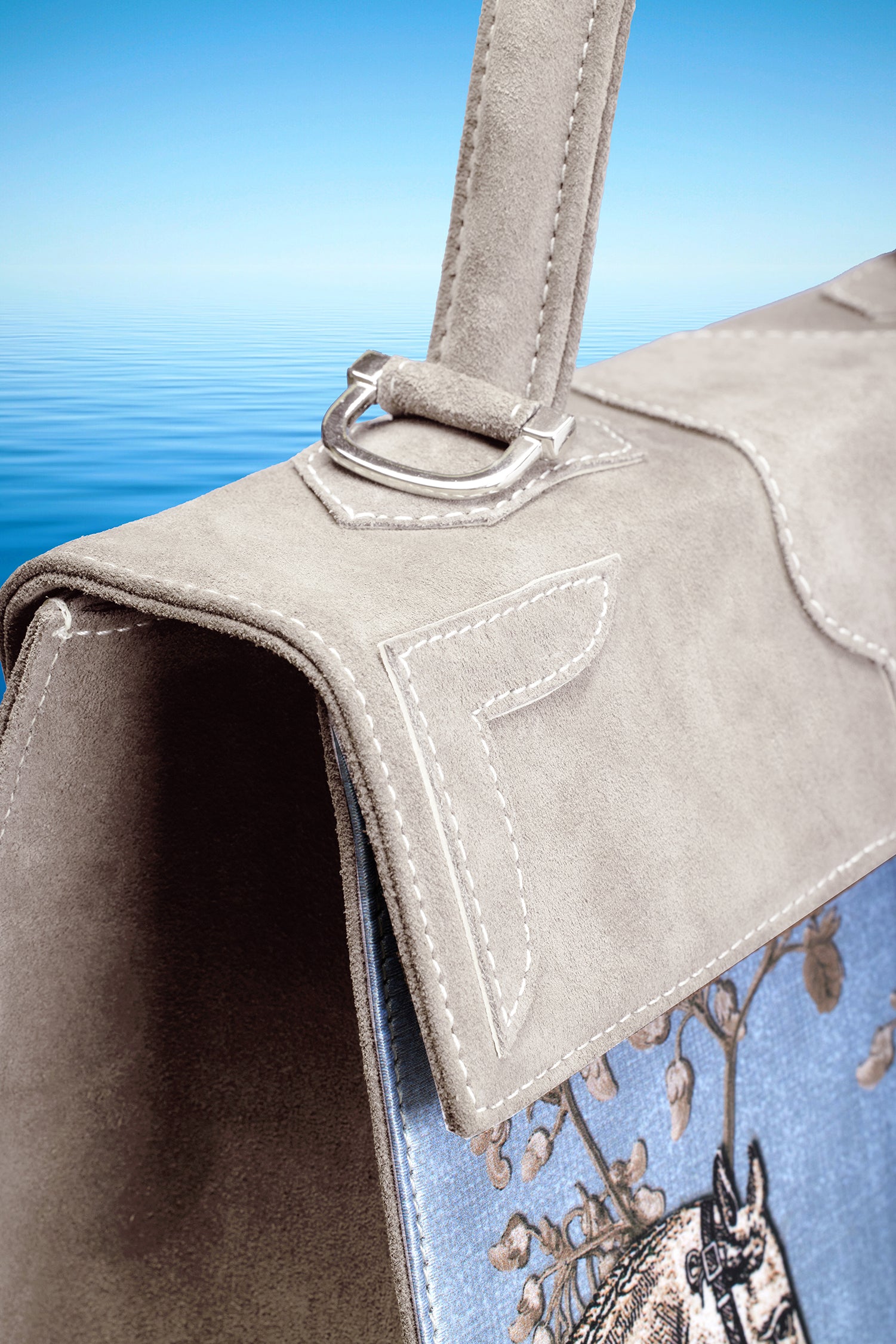 Marquise Paris Recontre Équestre Top Handle Shoulder Bag in Blue Taupe-Closeup View