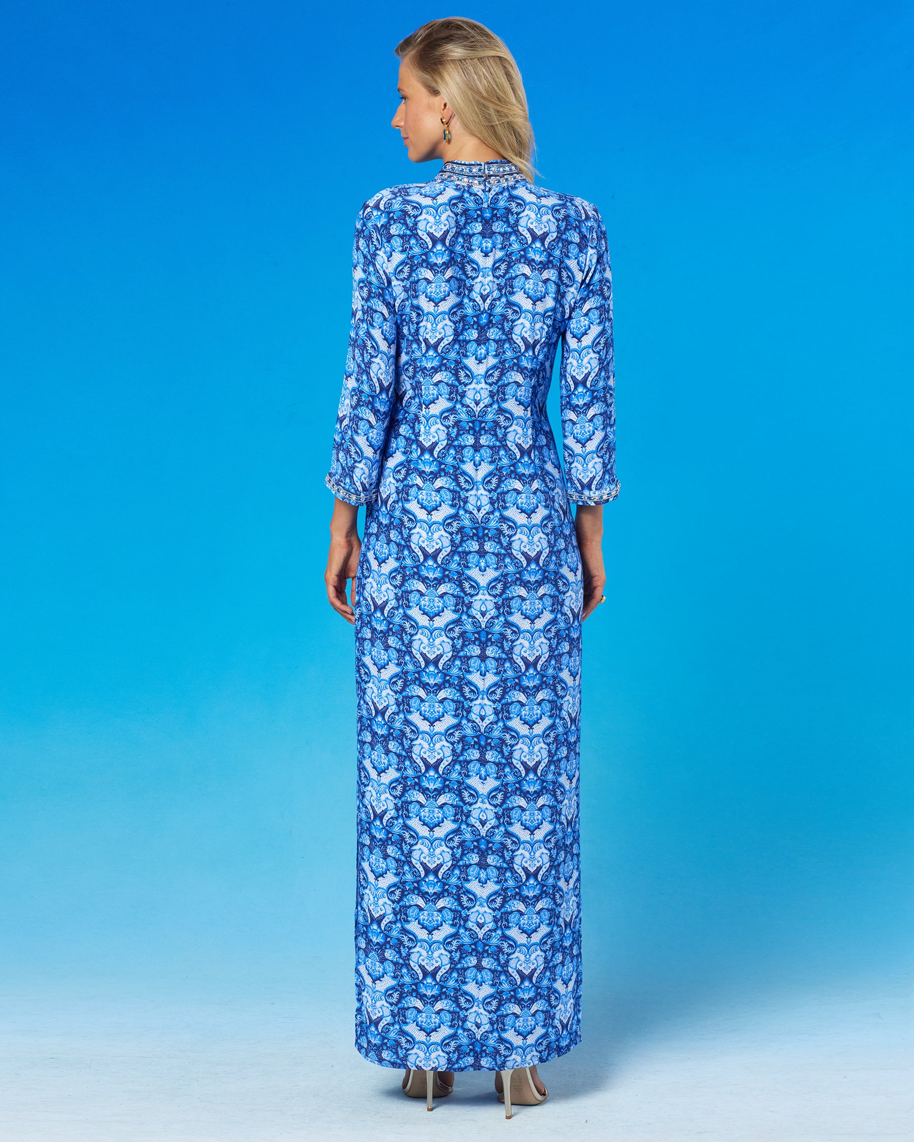 Shalimar Long Tunic Dress with Navy Jewel Embellishment back view