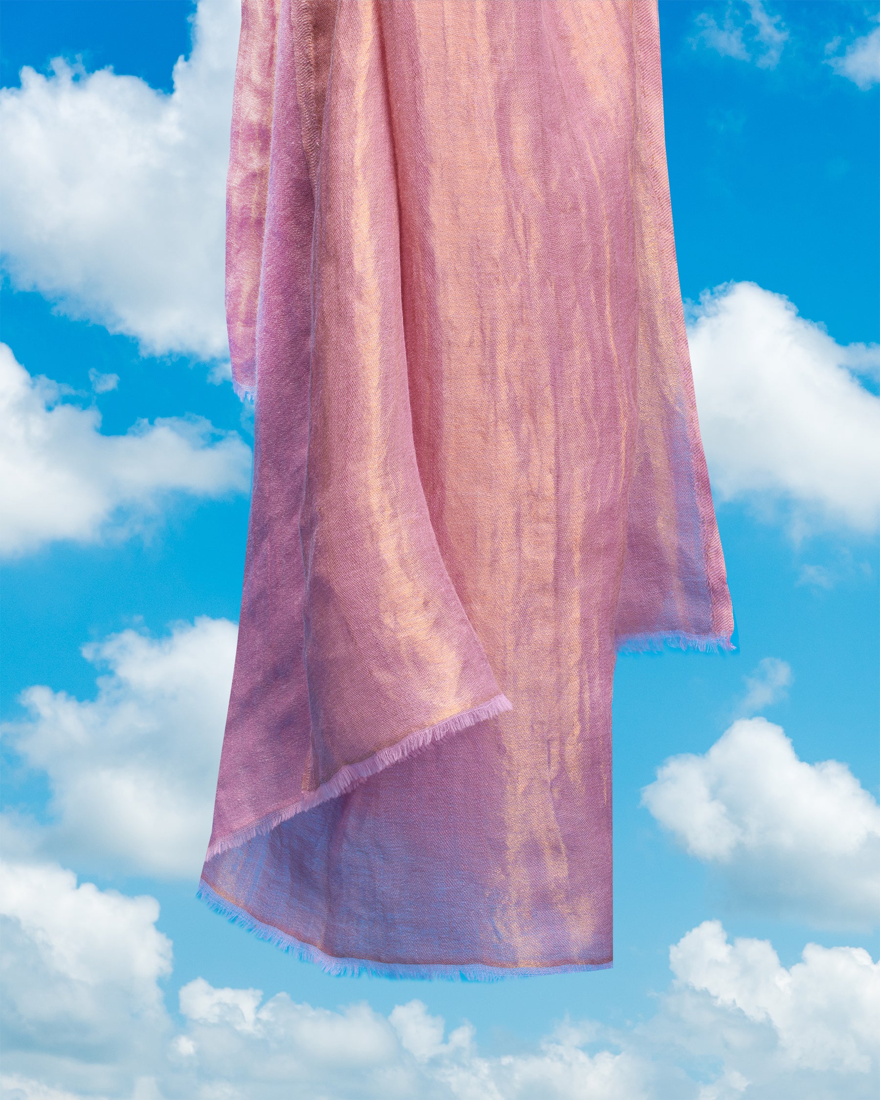 Josephine Reversible Pashmina Shawl in Gold Shimmer Dusky Rose-Floating in the sky