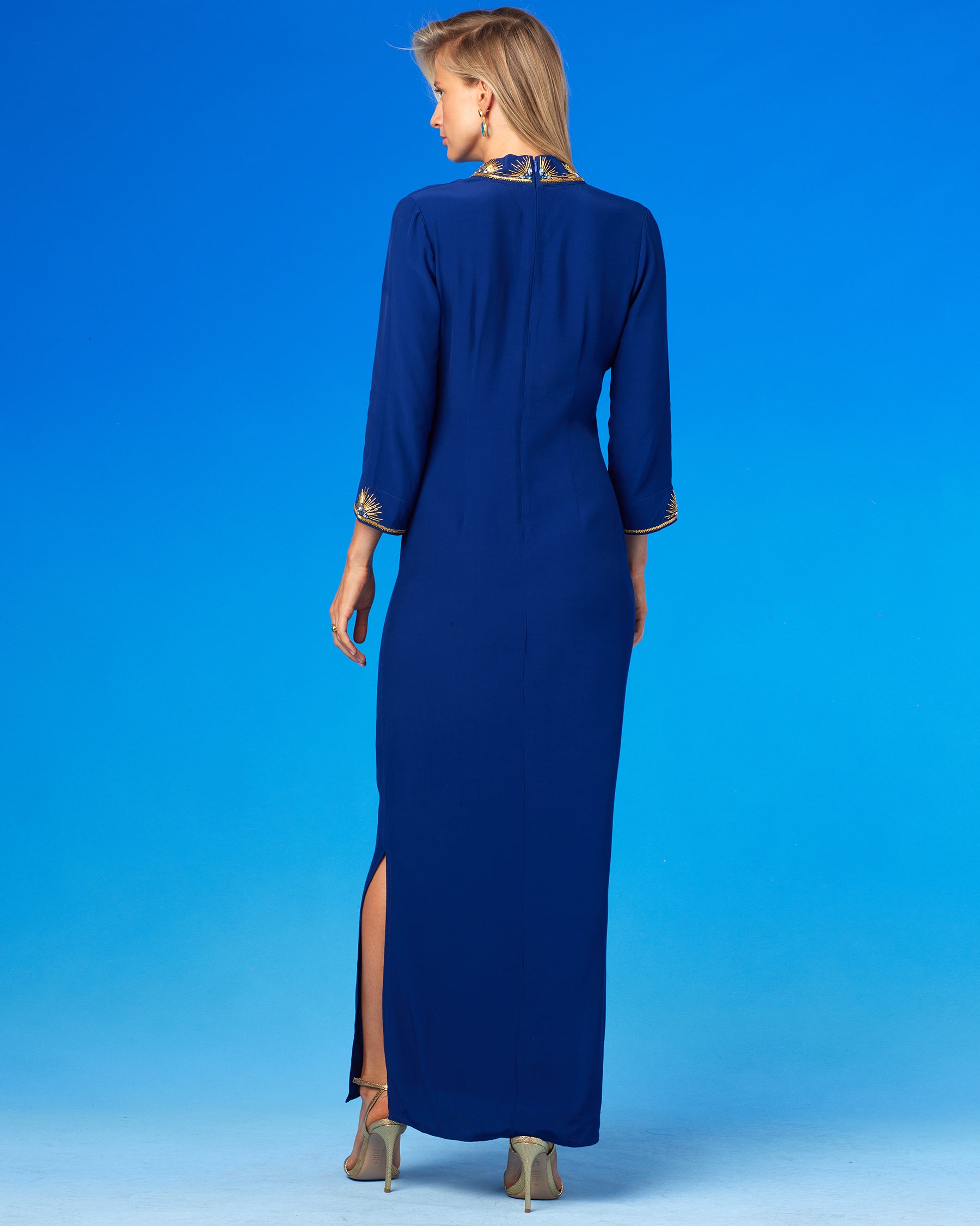 Stella Long Navy Dress with Celestial Jewel Embellishment-Back View