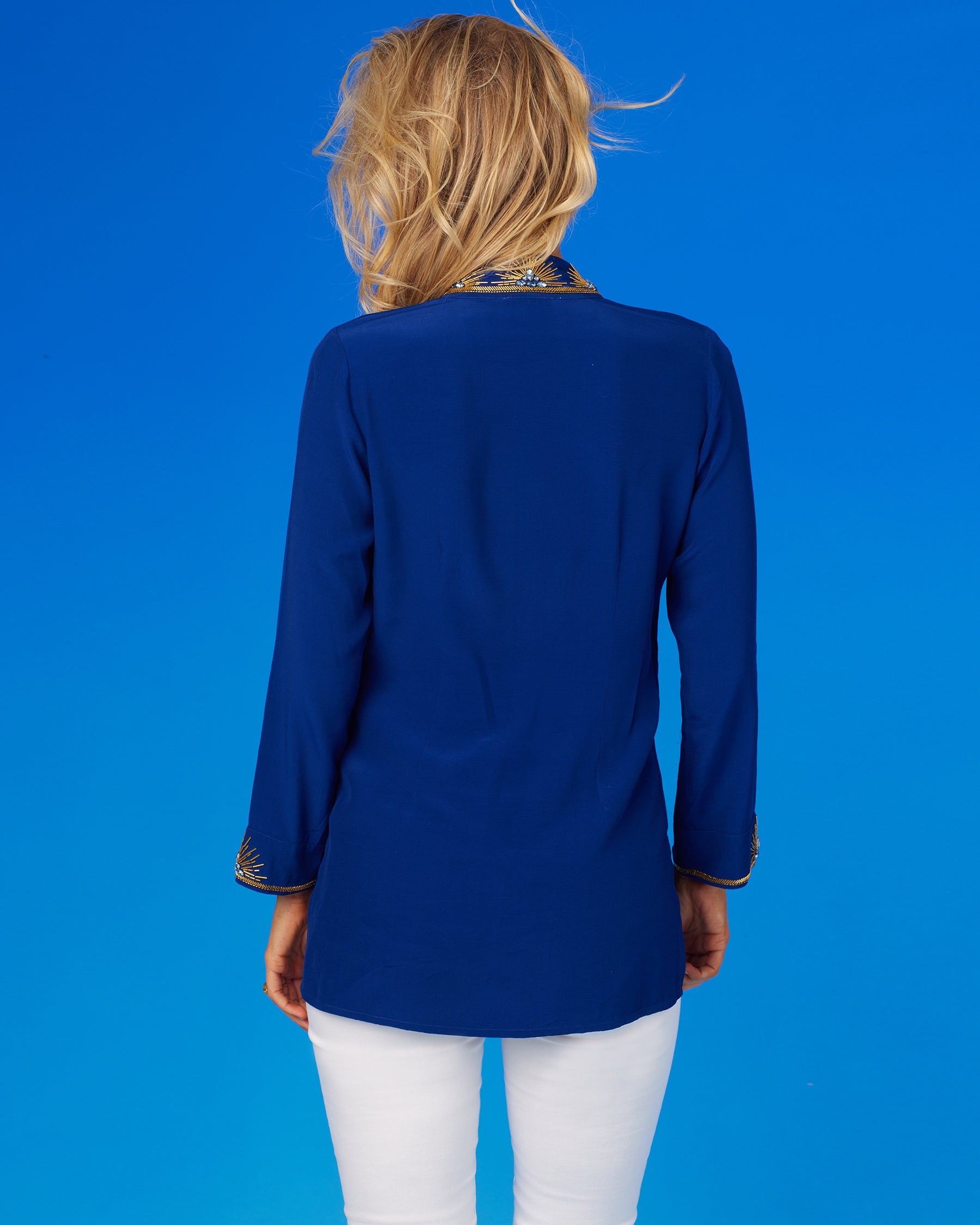 Stella Navy Tunic with Celestial Jewel Embellishment-Back View