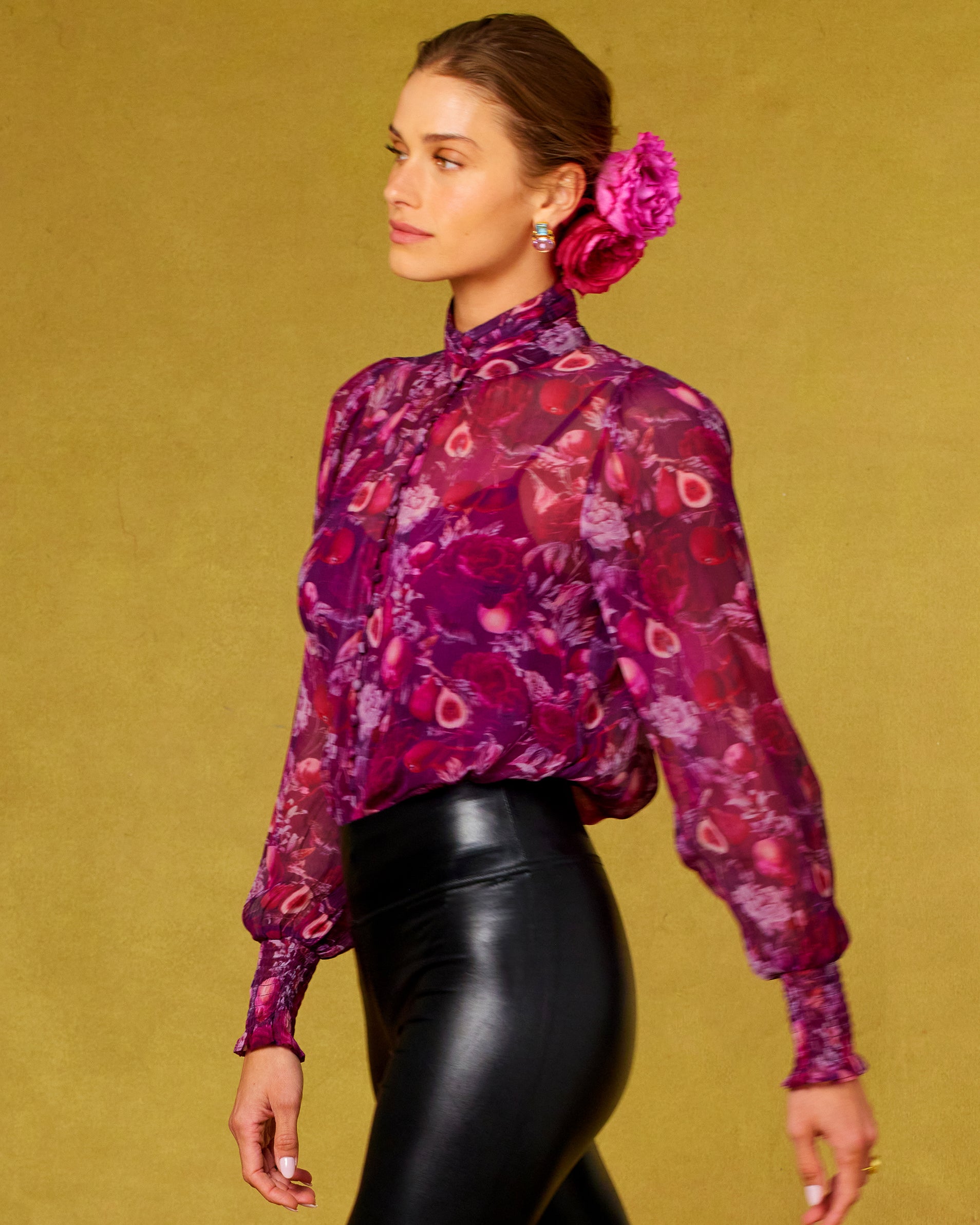 Tess Crinkle Chiffon Blouse in Opulent Harvest-Side View