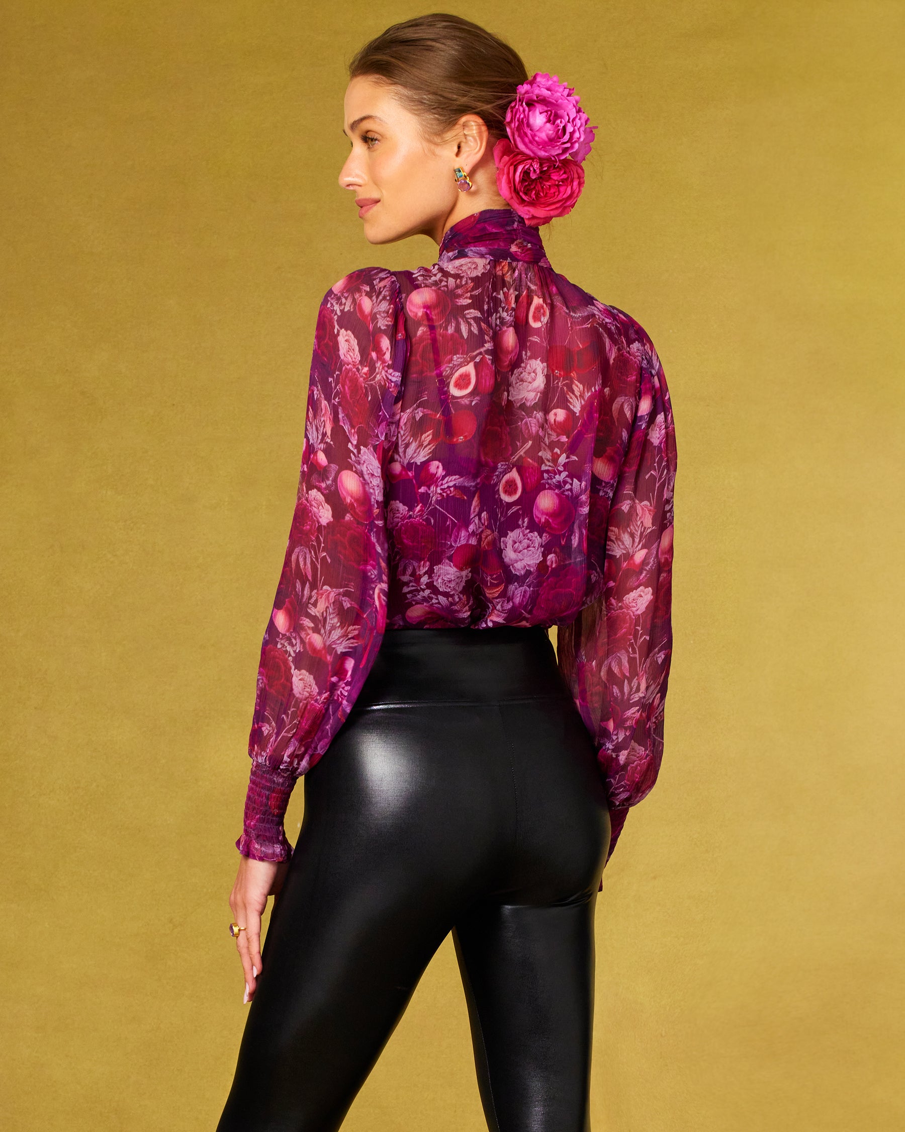 Tess Crinkle Chiffon Blouse in Opulent Harvest-Back view