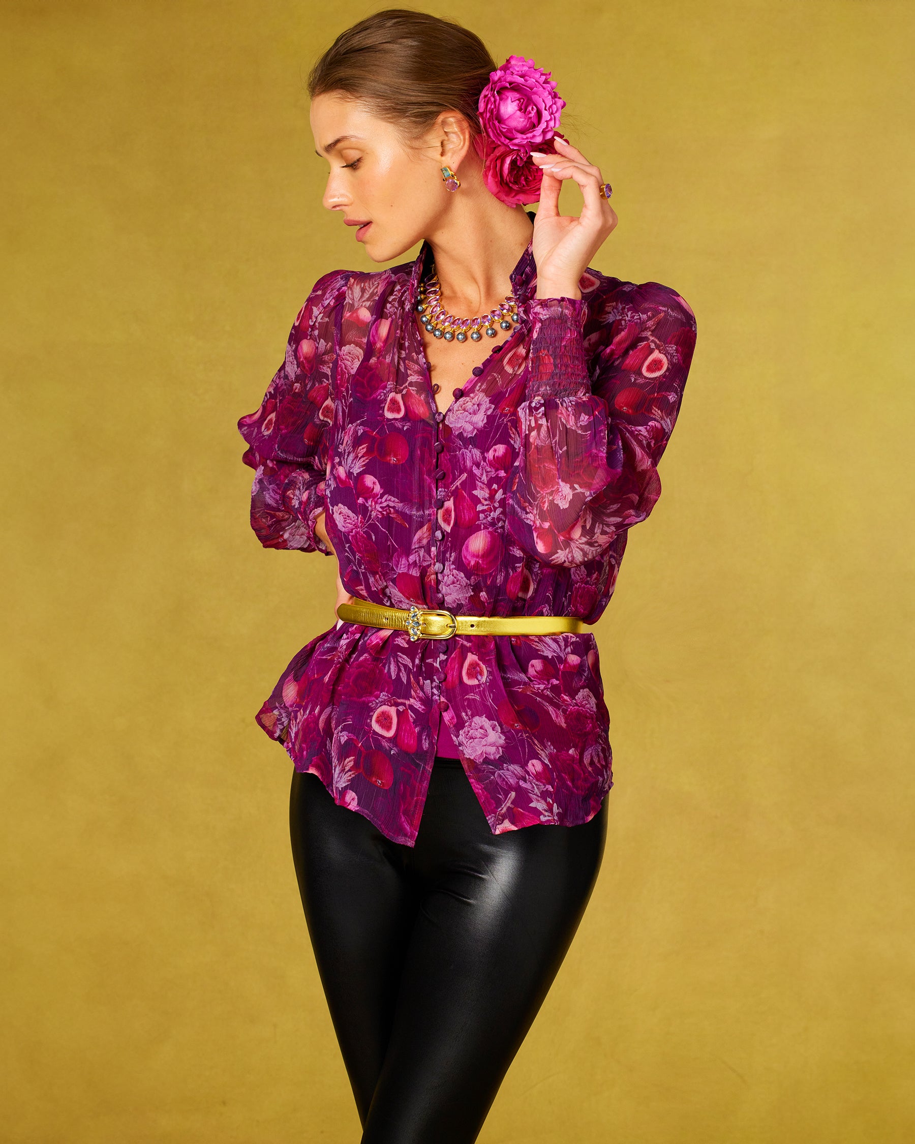 Tess Crinkle Chiffon Blouse in Opulent Harvest