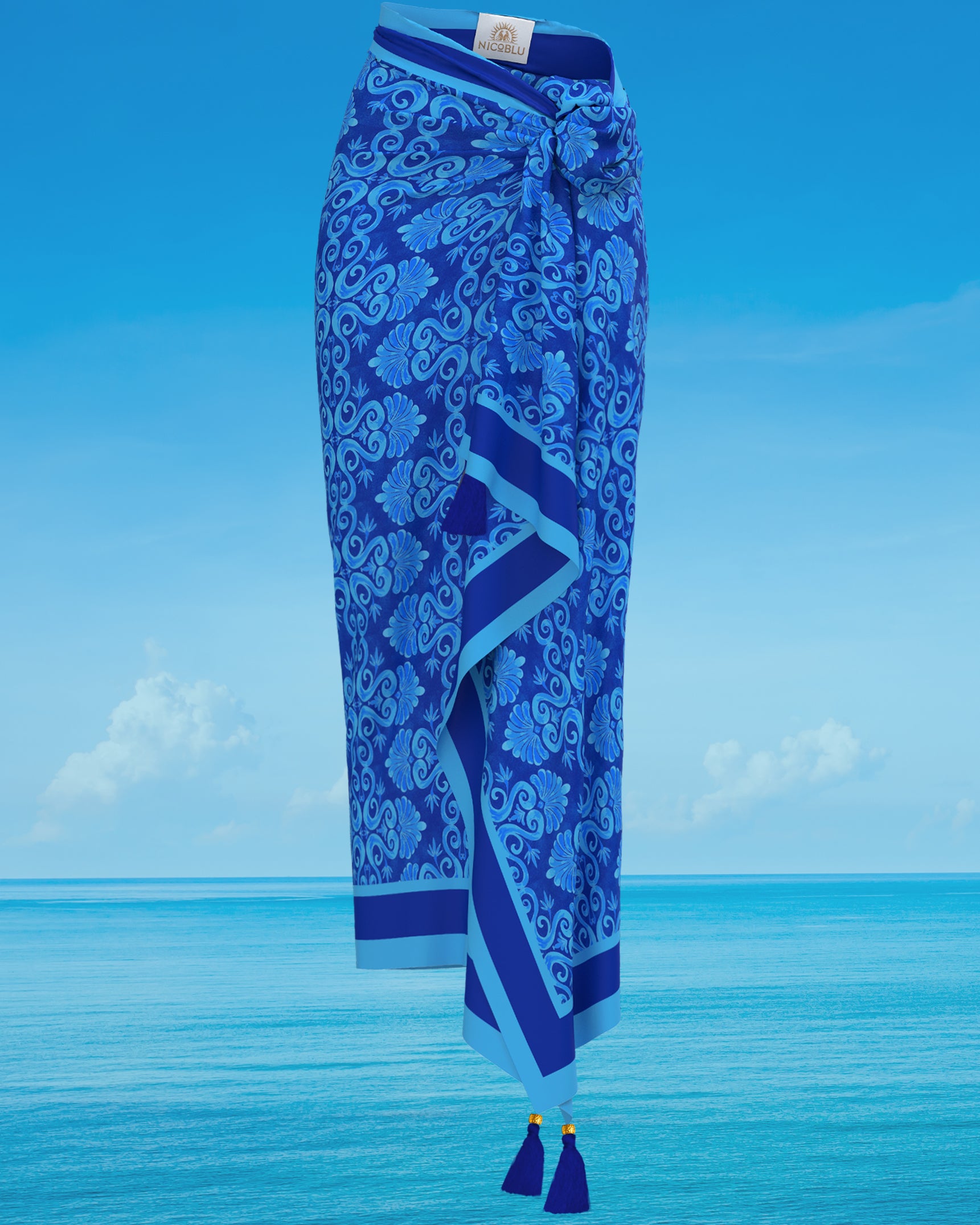 Thetis Organic Cotton Pareo in Mediterranean Blue-Front view