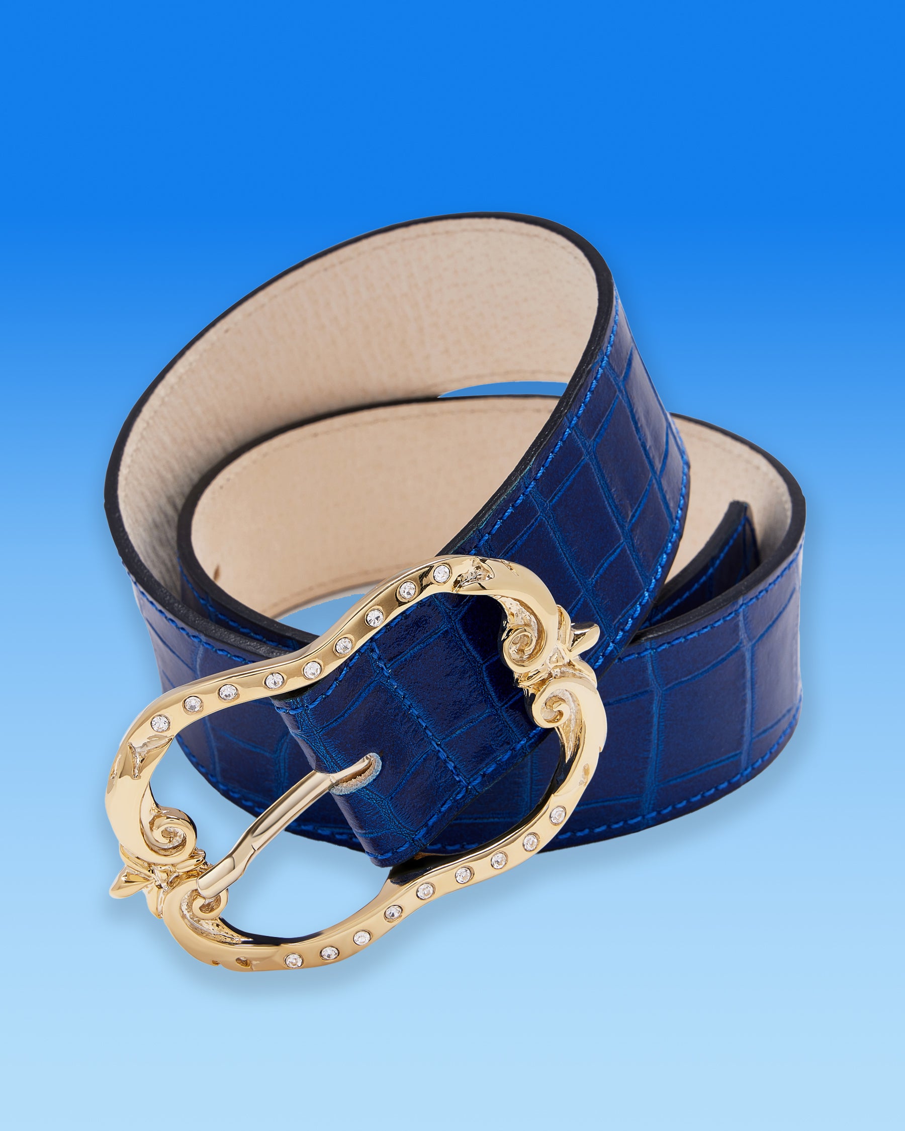 Tinsley Leather Belt in Croc-Embossed Navy