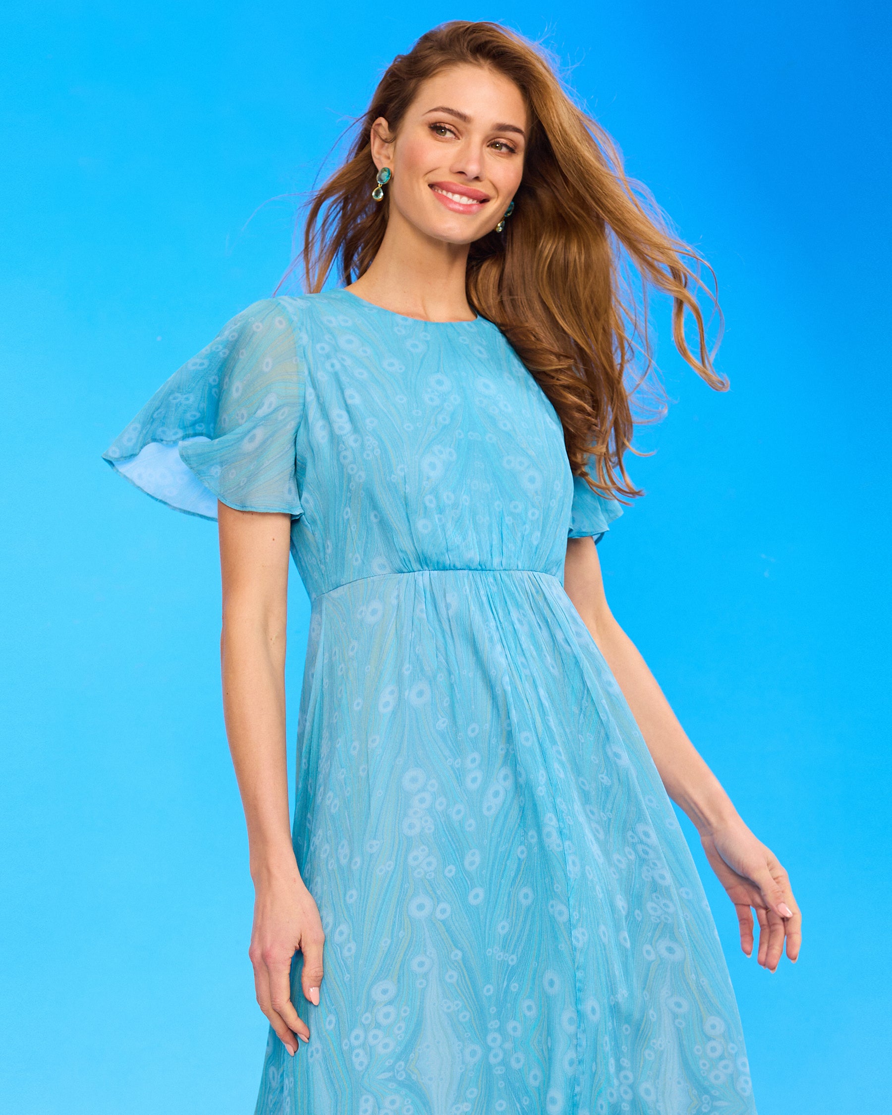 Titania Butterfly Sleeve Chiffon Maxi Dress in Sea Nymph portrait