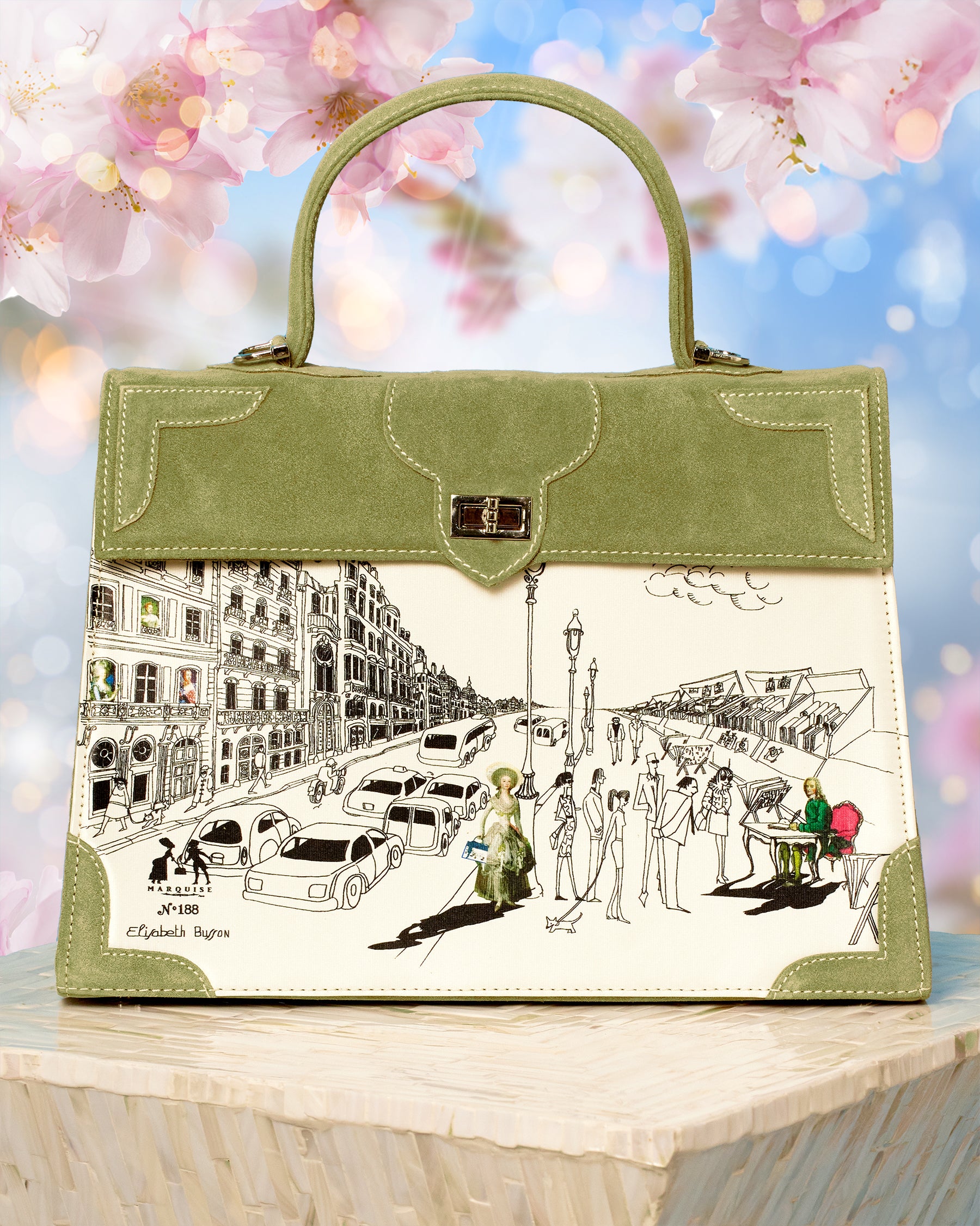 Marquise Marquise Voltaire La Vie Parisian Top Handle Shoulder Bag in Khaki Green-Front View