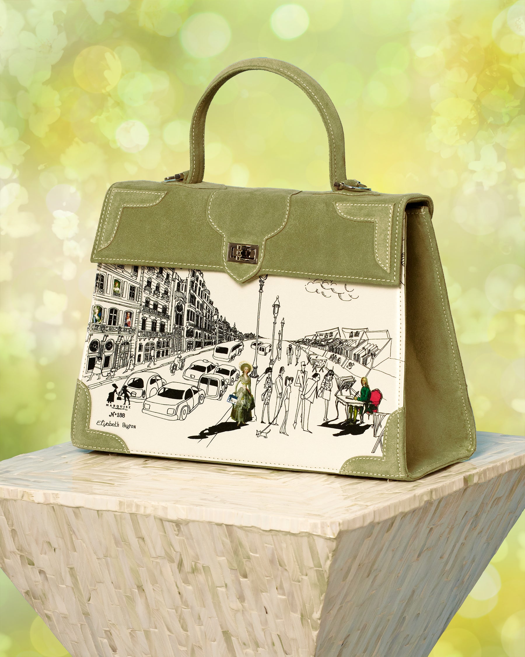 Marquise Marquise Voltaire La Vie Parisian Top Handle Shoulder Bag in Khaki Green-Side View