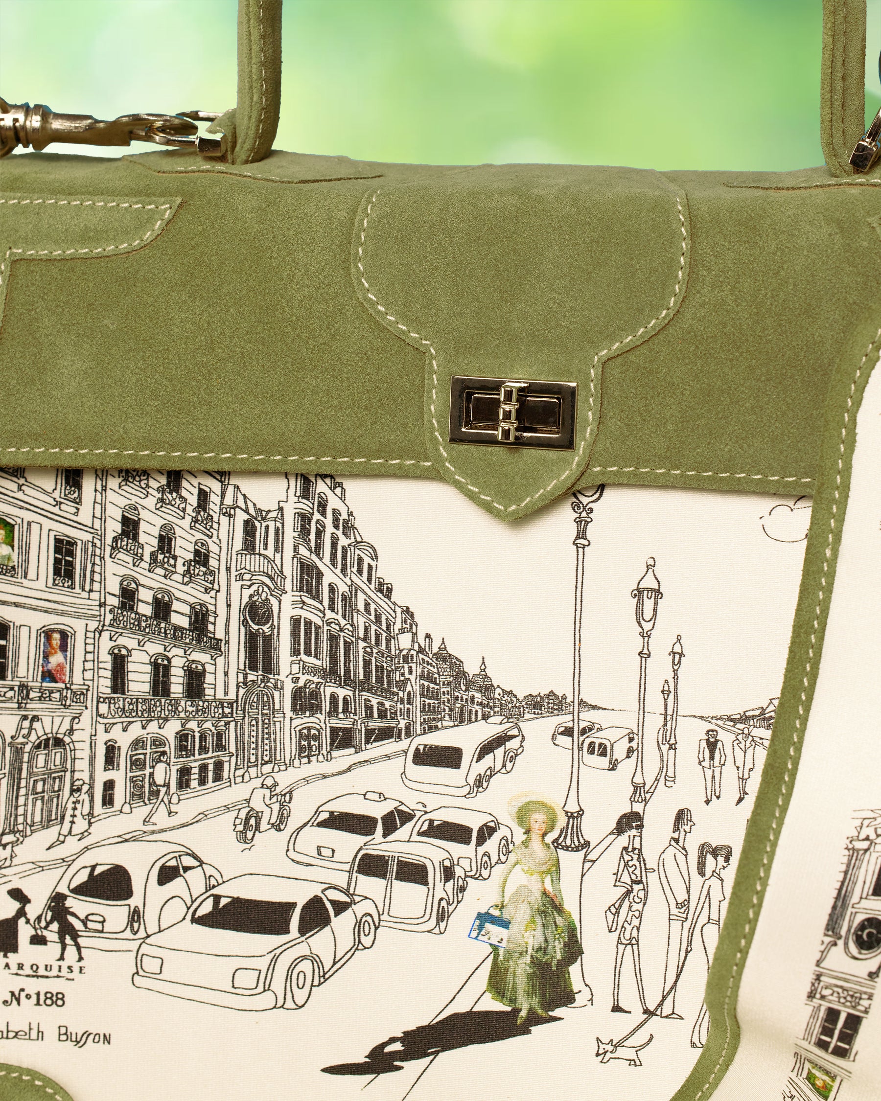 Marquise Marquise Voltaire La Vie Parisian Top Handle Shoulder Bag in Khaki Green-detail view