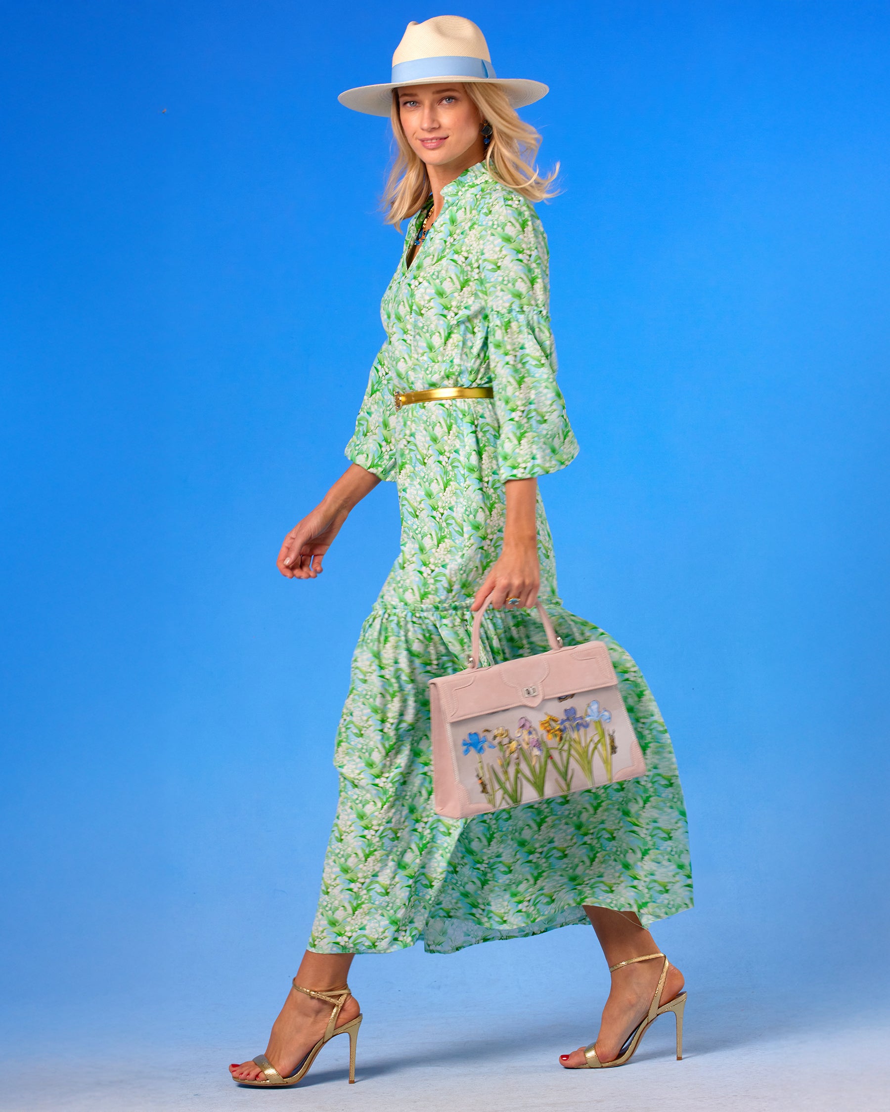 Waverly Maxi Dress in Lilies of the Valley walking side view