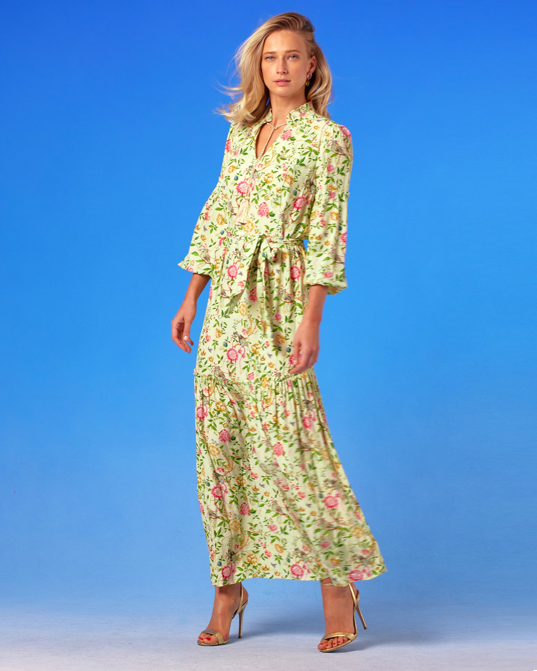 Waverly Maxi Dress in Paradise Florals-full length front view walking