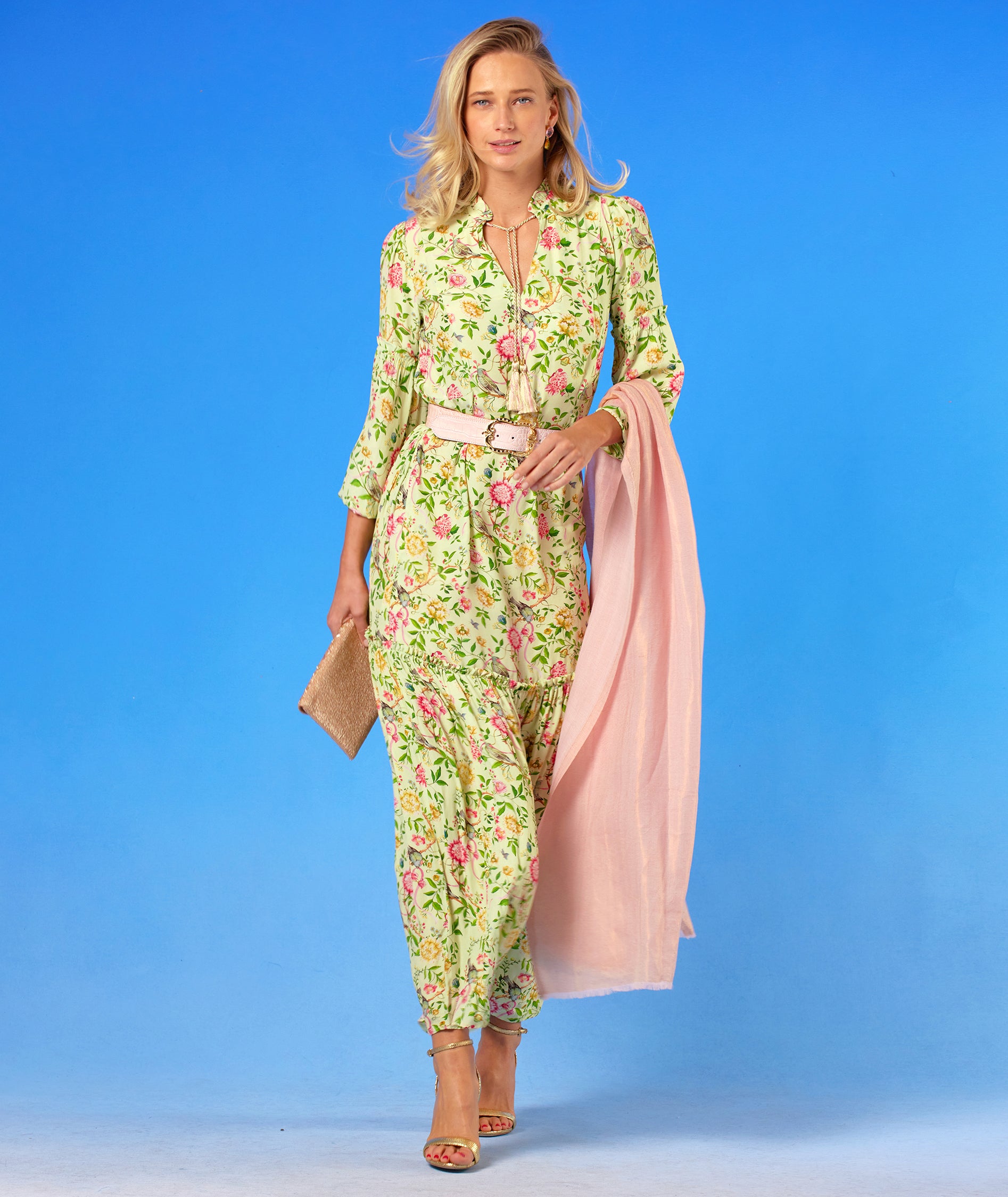 Waverly Maxi Dress in Paradise Florals-full length front view walking