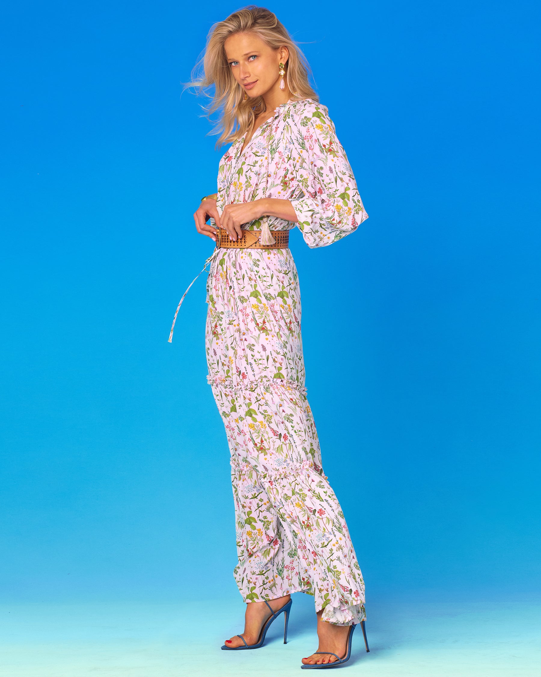 Willow Bohemian Floral Dress-Waist Cinched with Campomaggi Belt
