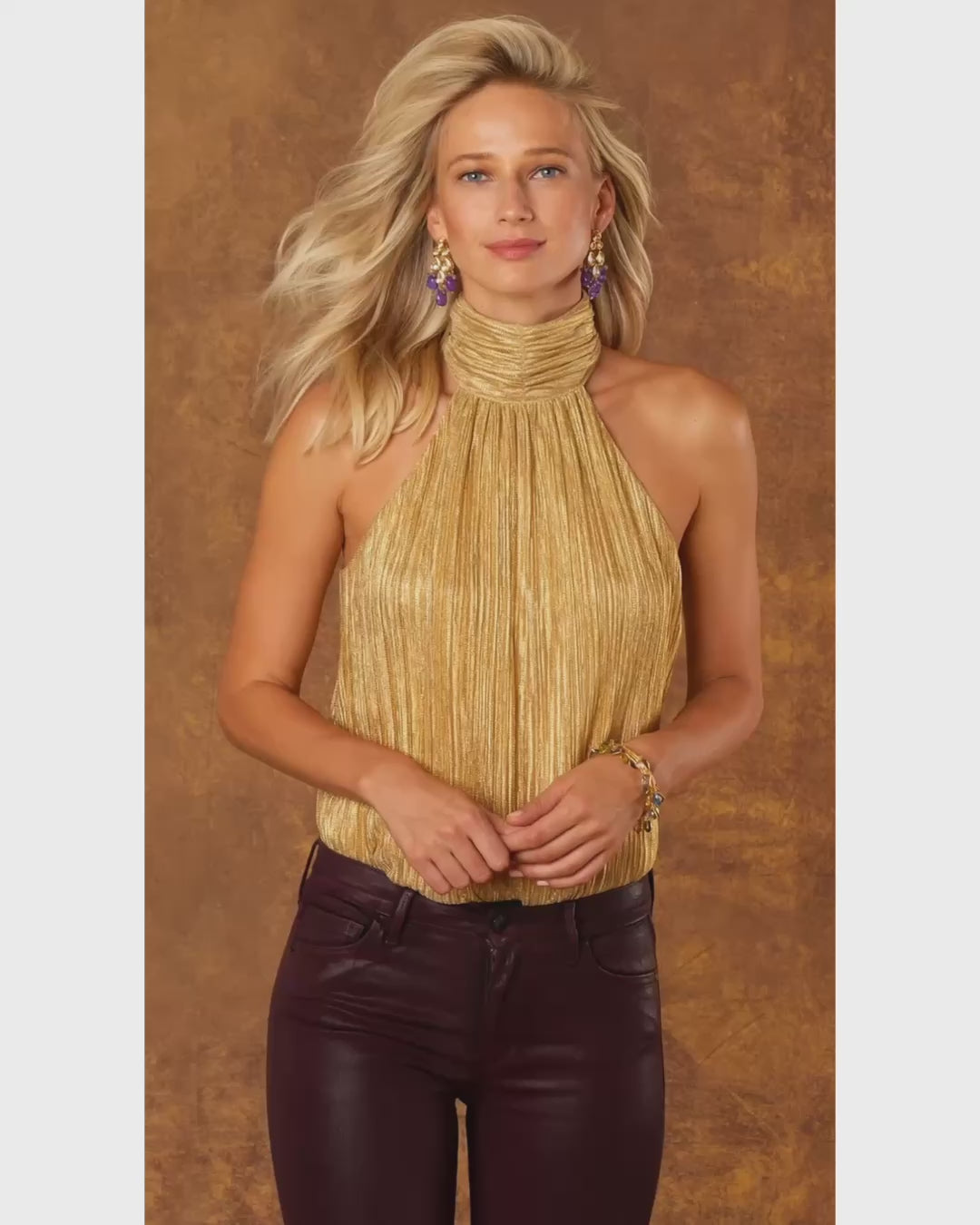 Video of the Seraphina Halter Top in Gold Cascade