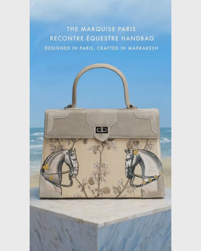 Video of the Marquise Paris Recontre Équestre Top Handle Shoulder Bag in Sand