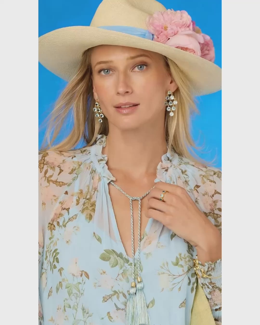 Video of the Artemisia Chiffon Blouse in Porcelain Sky English Garden
