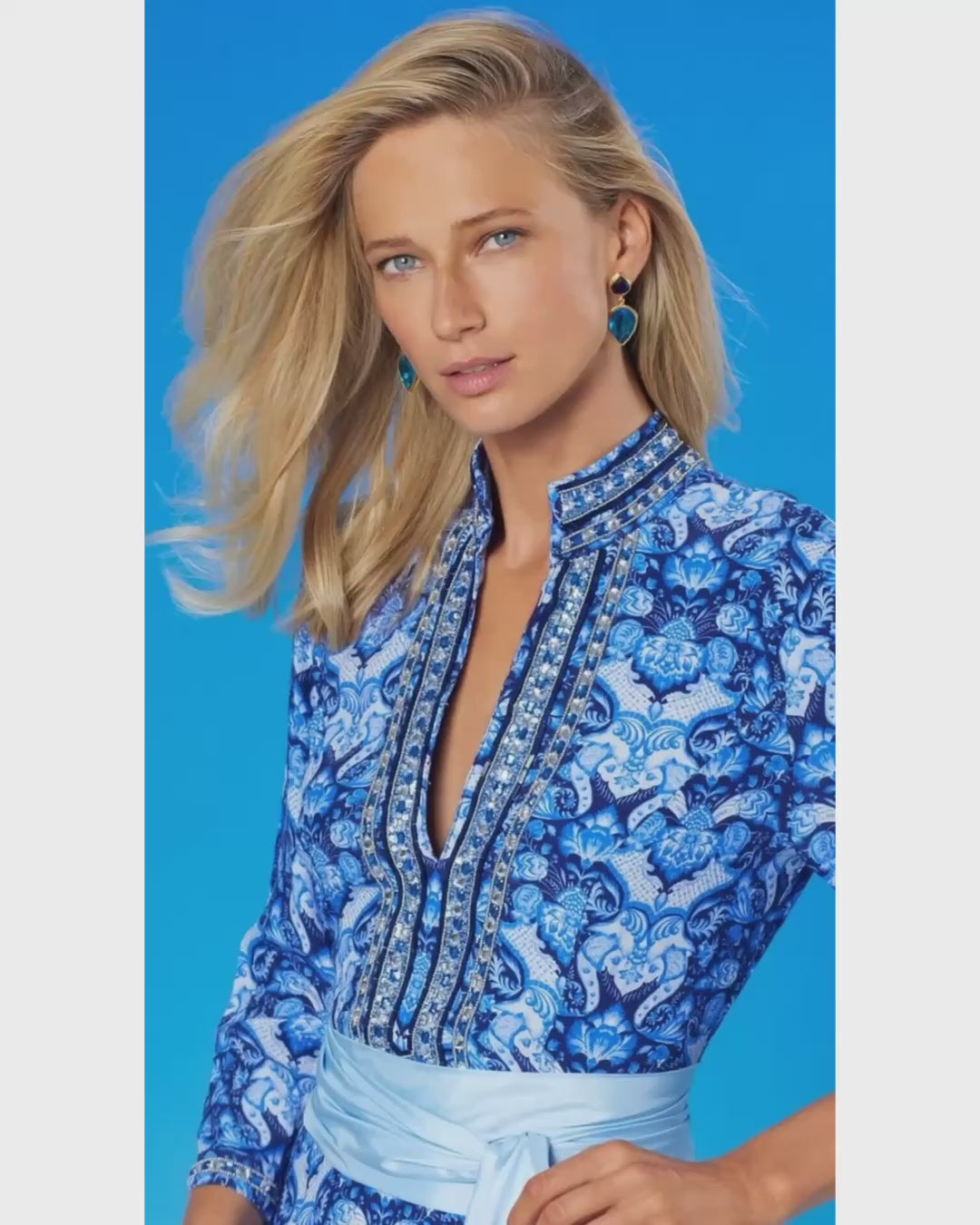 Video of the Shalimar Long Tunic Dress in Navy Jewel Embellishment