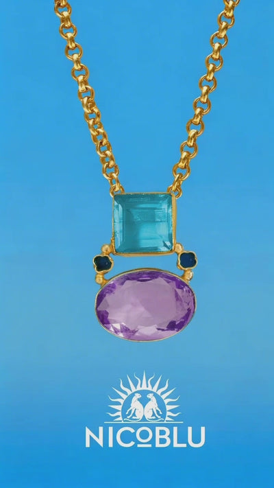 Video of Berkley Pendant Chain Necklace in Blue and Amethyst Purple