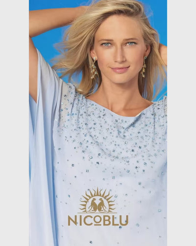 Video of the Luna Chiffon Kaftan in Pale Blue Ombre and Embellishment