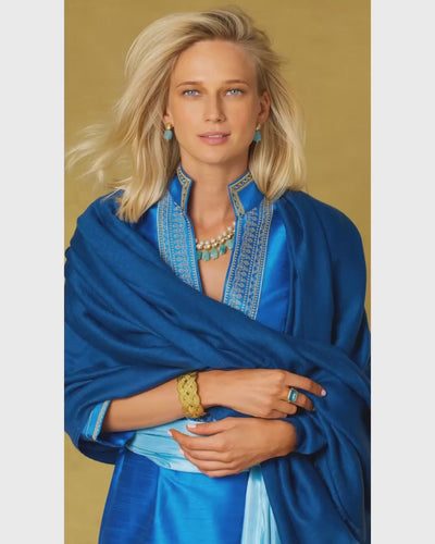 Video of the Josephine Pashmina Shawl in Midnight Blue