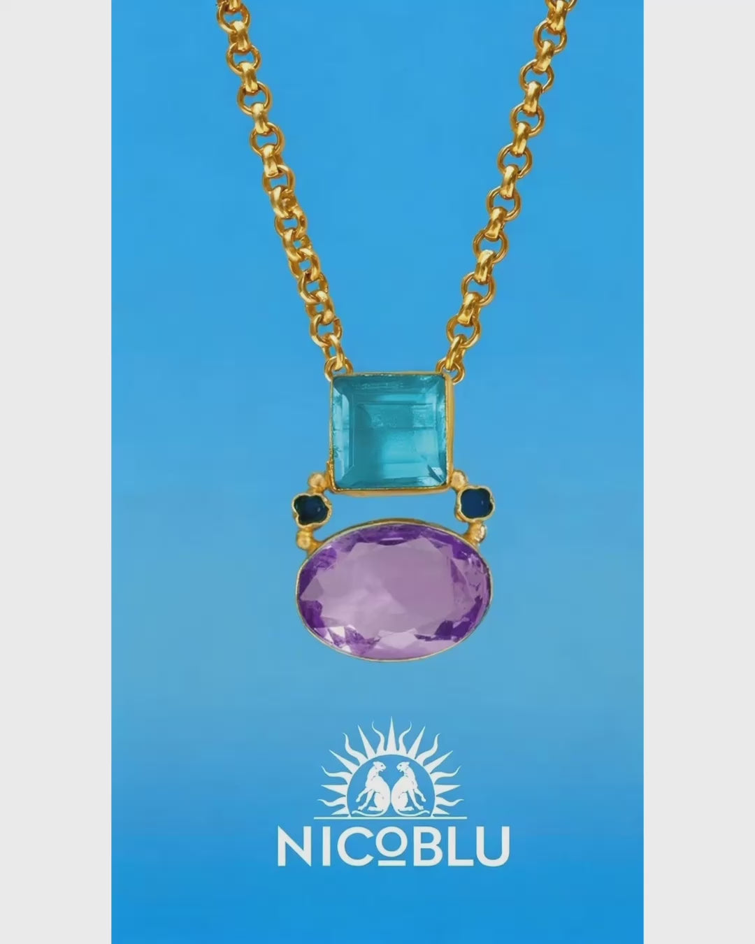 Video of the Berkley Pendant Chain Necklace in Blue and Amethyst Purple