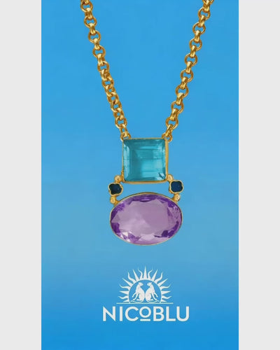 Video of the Berkley Pendant Chain Necklace in Blue and Amethyst Purple
