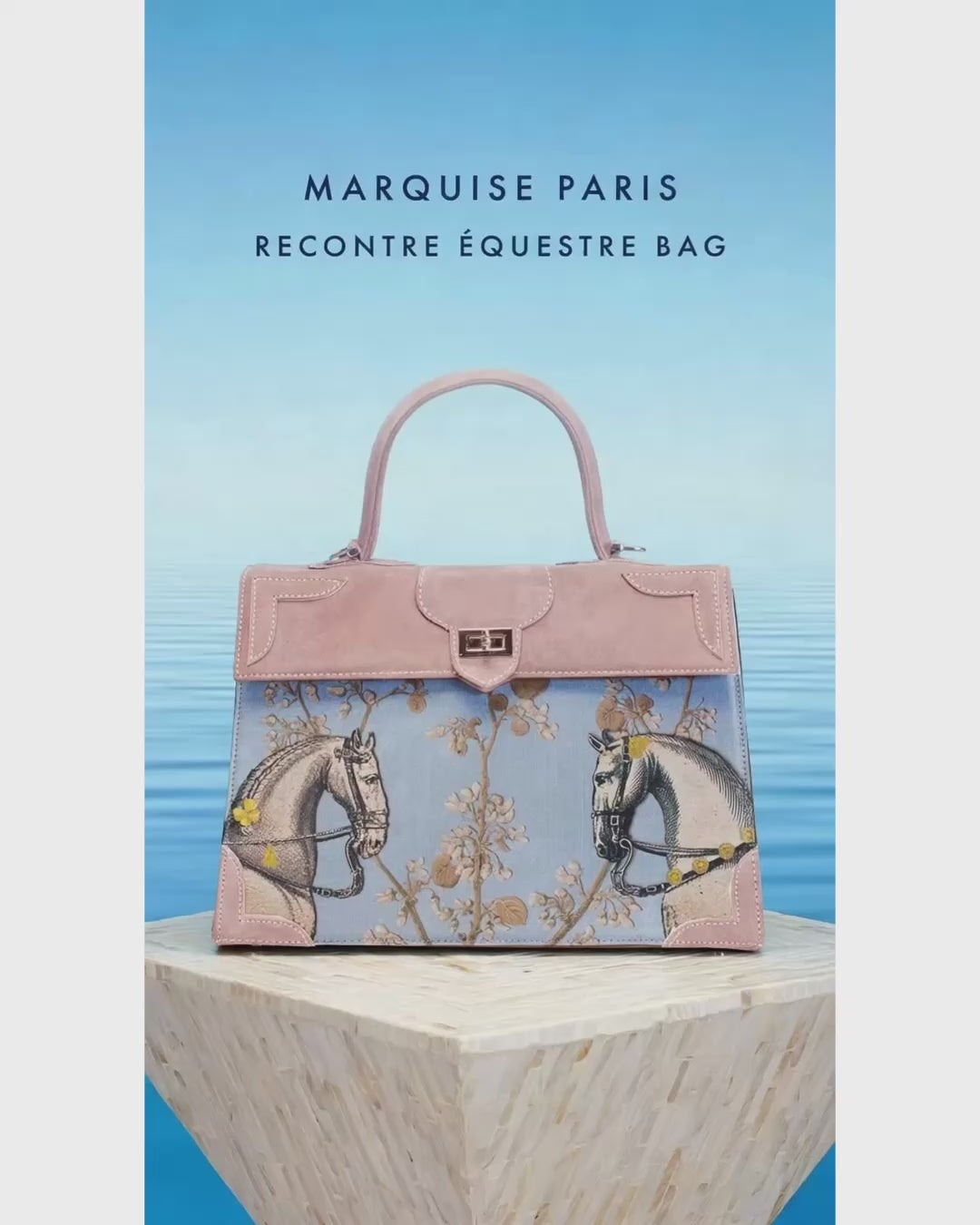 Video of the Marquise Paris Recontre Équestre Top Handle Shoulder Bag in Pastel Pink