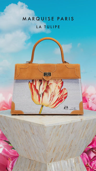 Video of the Marquise Paris Tulipe Top Handle Shoulder Bag in Honey