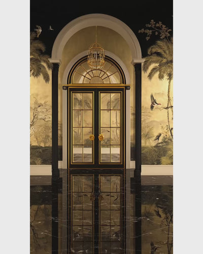 Video of the Octavia Long Dress in Black and Gold Palm Embellishment