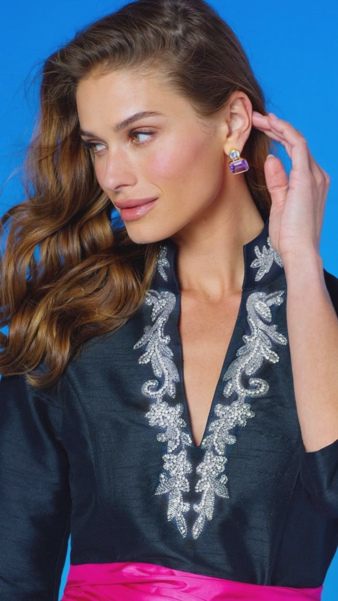 Video of the Tuxedo Long Tunic Dress in Black and Crystal Embellishment