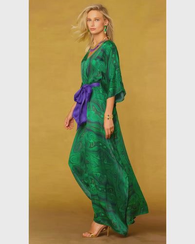 Video of the Regina Belted Silk Kaftan in Precious Malachite