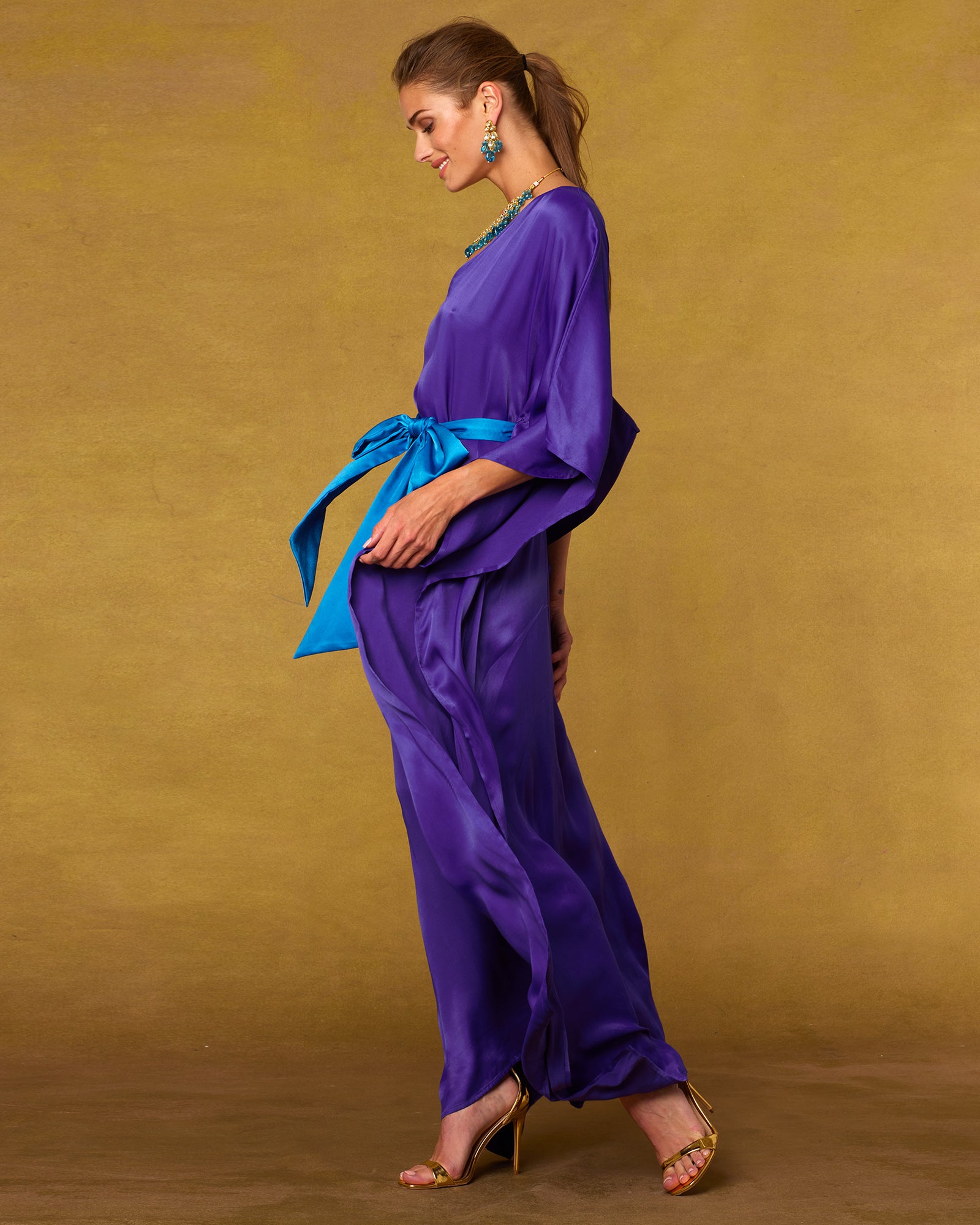 Lavinia Belted Kaftan in Royal Purple-Side View