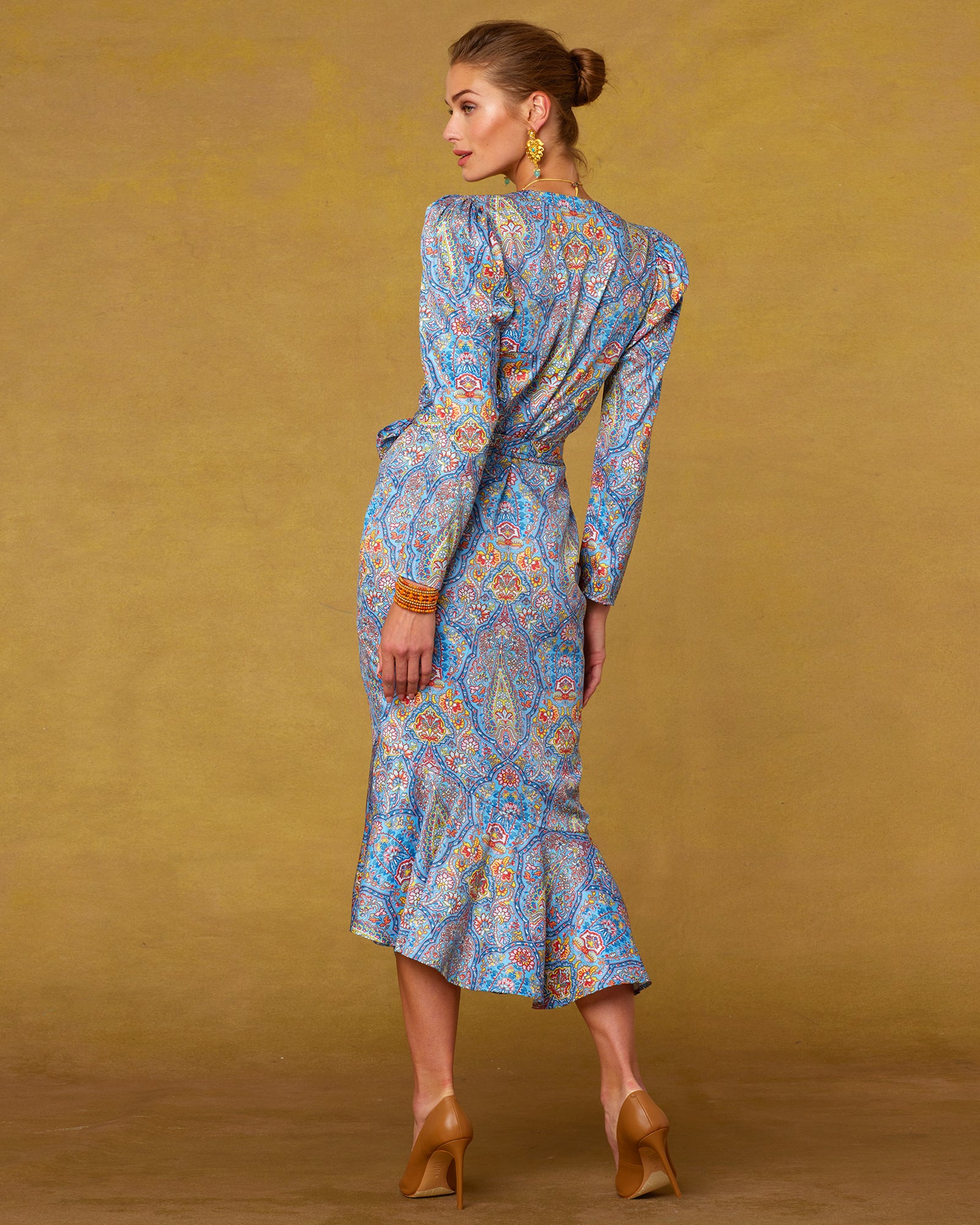 Marielle Midi Ruffle Dress in Kaleidoscope Paisley-Back View