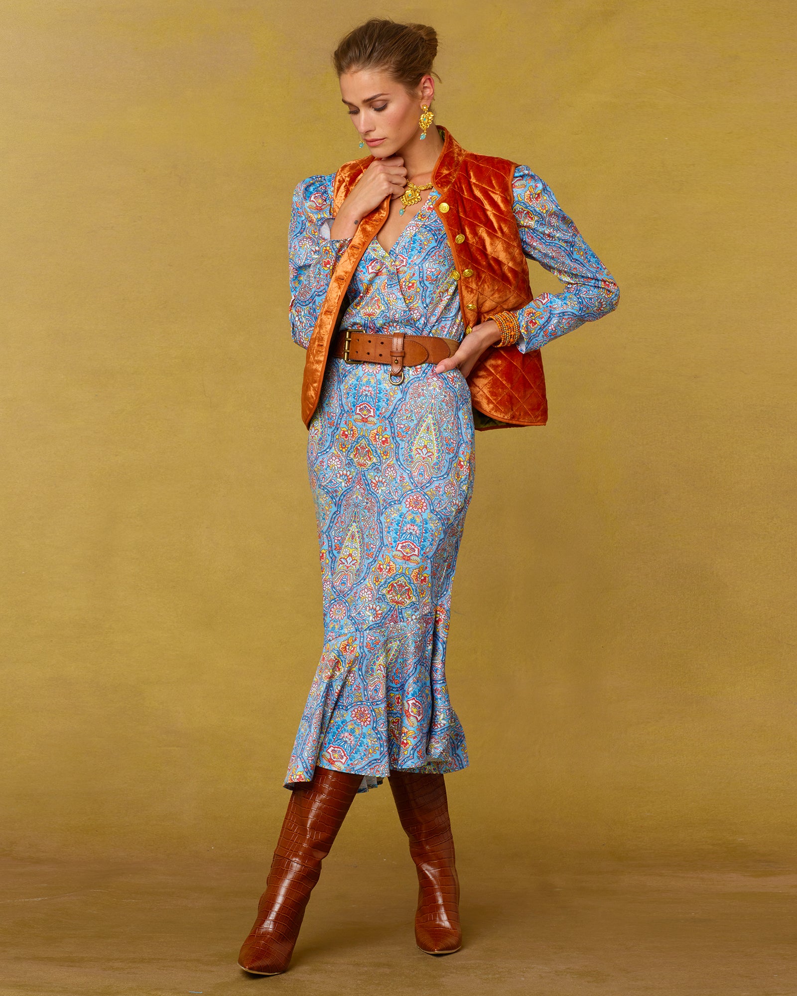 Marielle Midi Ruffle Dress in Kaleidoscope Paisley