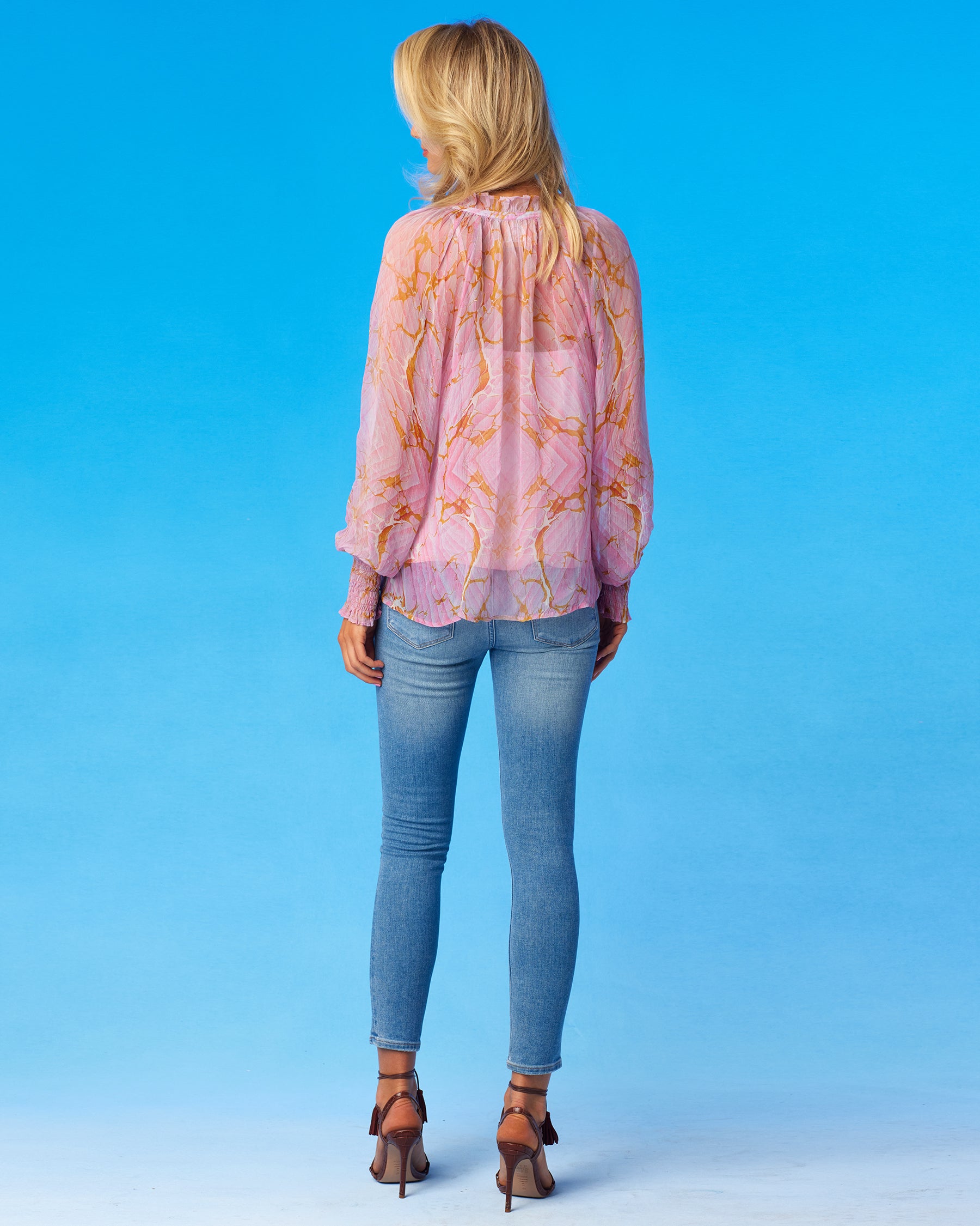 Artemisia Peasant Blouse in Misty Pink Marble-Back View
