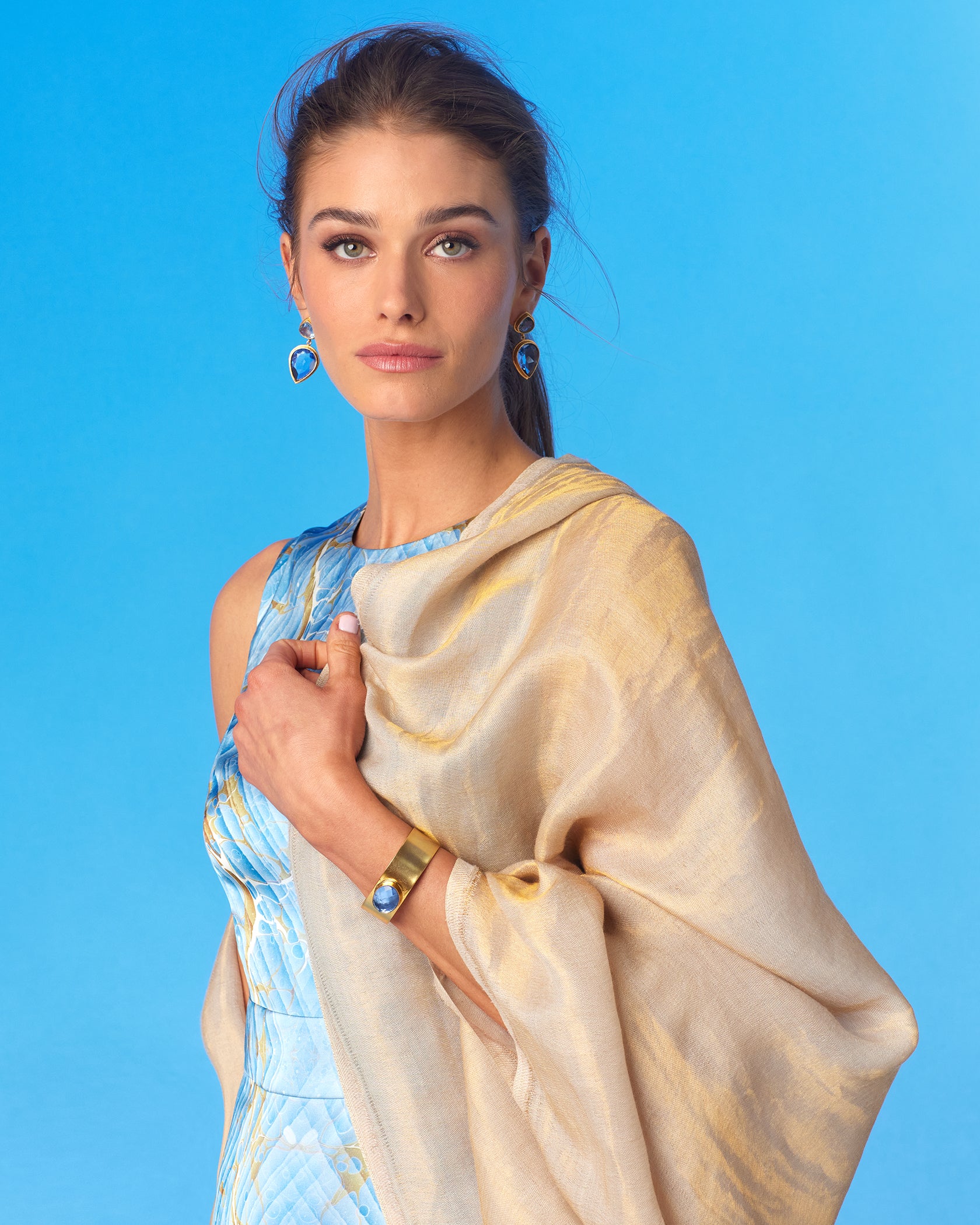 Josephine Reversible Pashmina Shawl in Gold Shimmer Dune