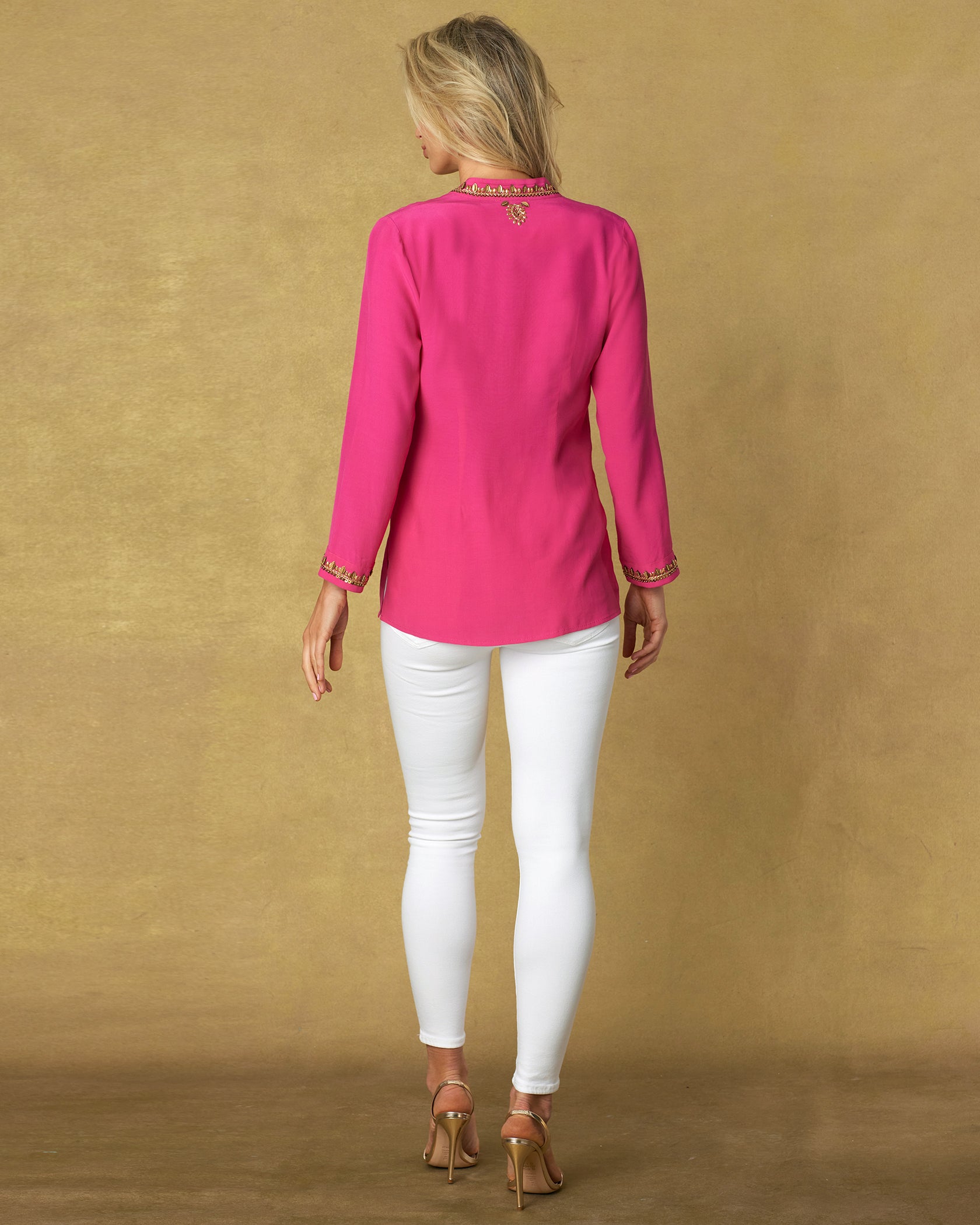 Callista Tunic in Hot Pink and Gold Embellishment-Back View