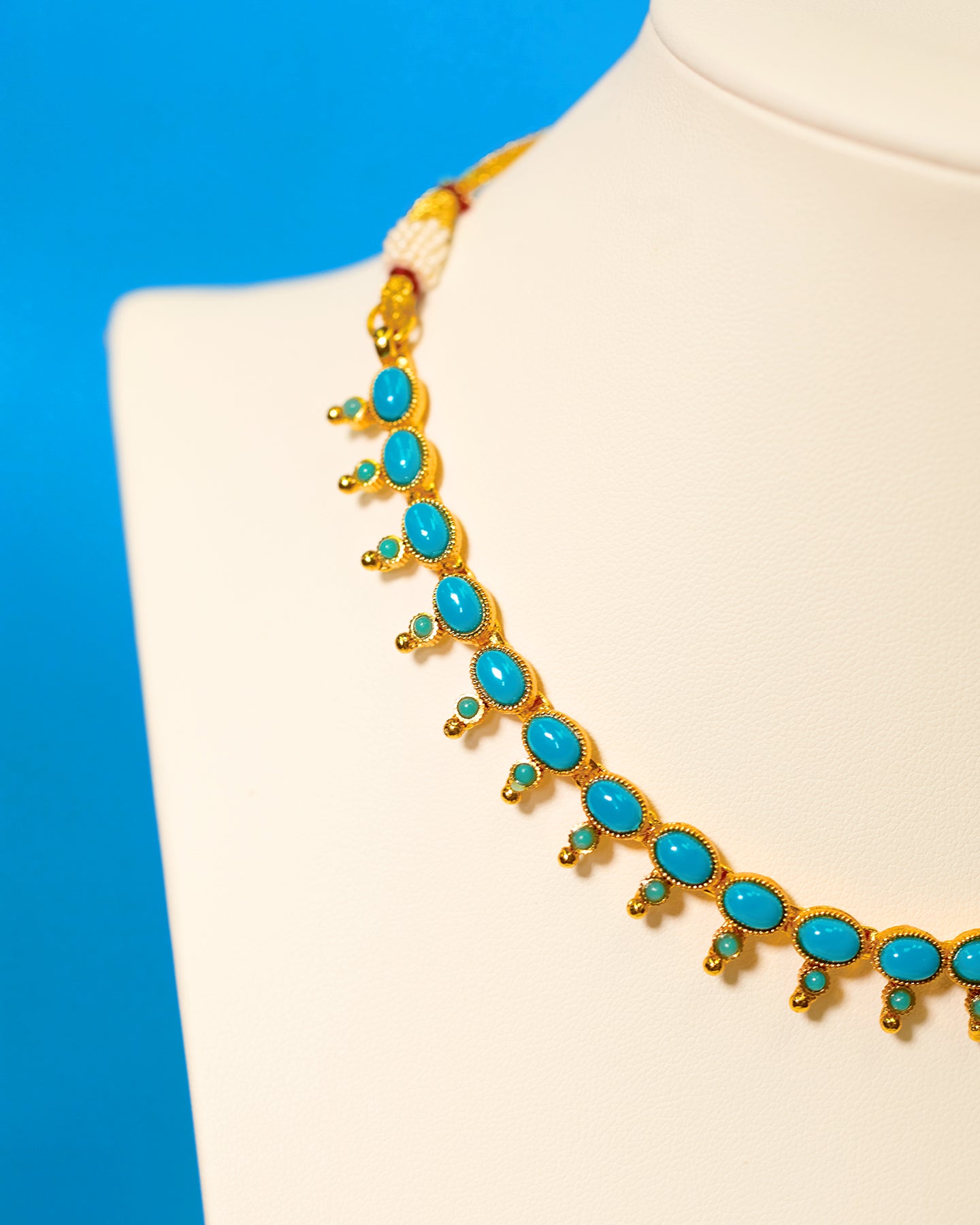 Cora Turquoise Blue String Necklace-Detail