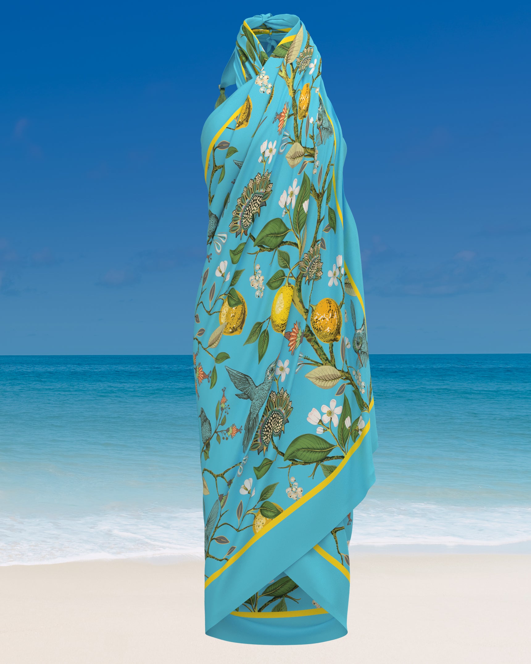 Flora Organic Cotton Pareo in Turquoise-Worn as a Dress