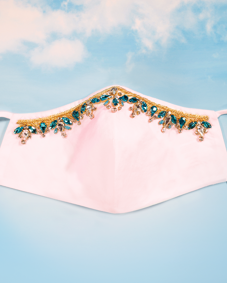 Circe Mask in Blush Pink and Embellished with Crystals and Gold