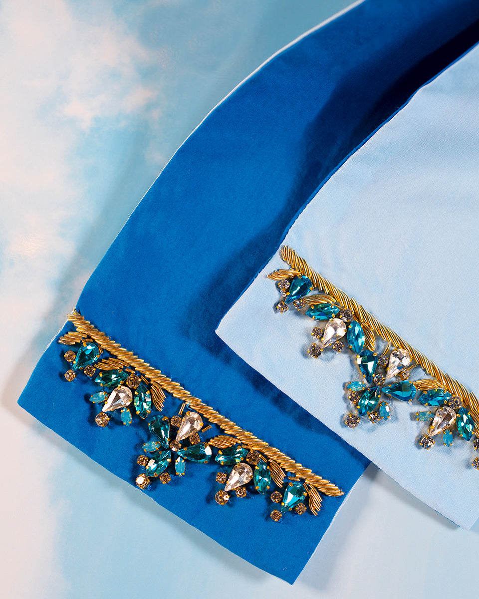 Circe Reversible Blue Sash Belt Embellished with Crystals and Gold