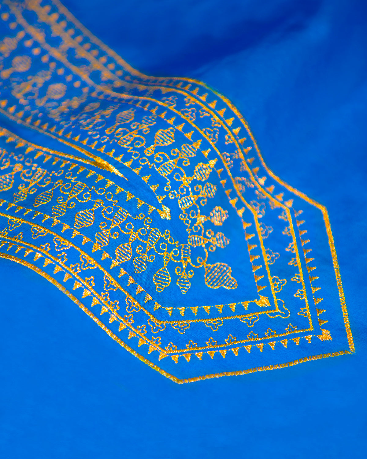 Maharani Tunic in Cobalt Blue Embroidered in Gold Filigree-Embroidery Detail