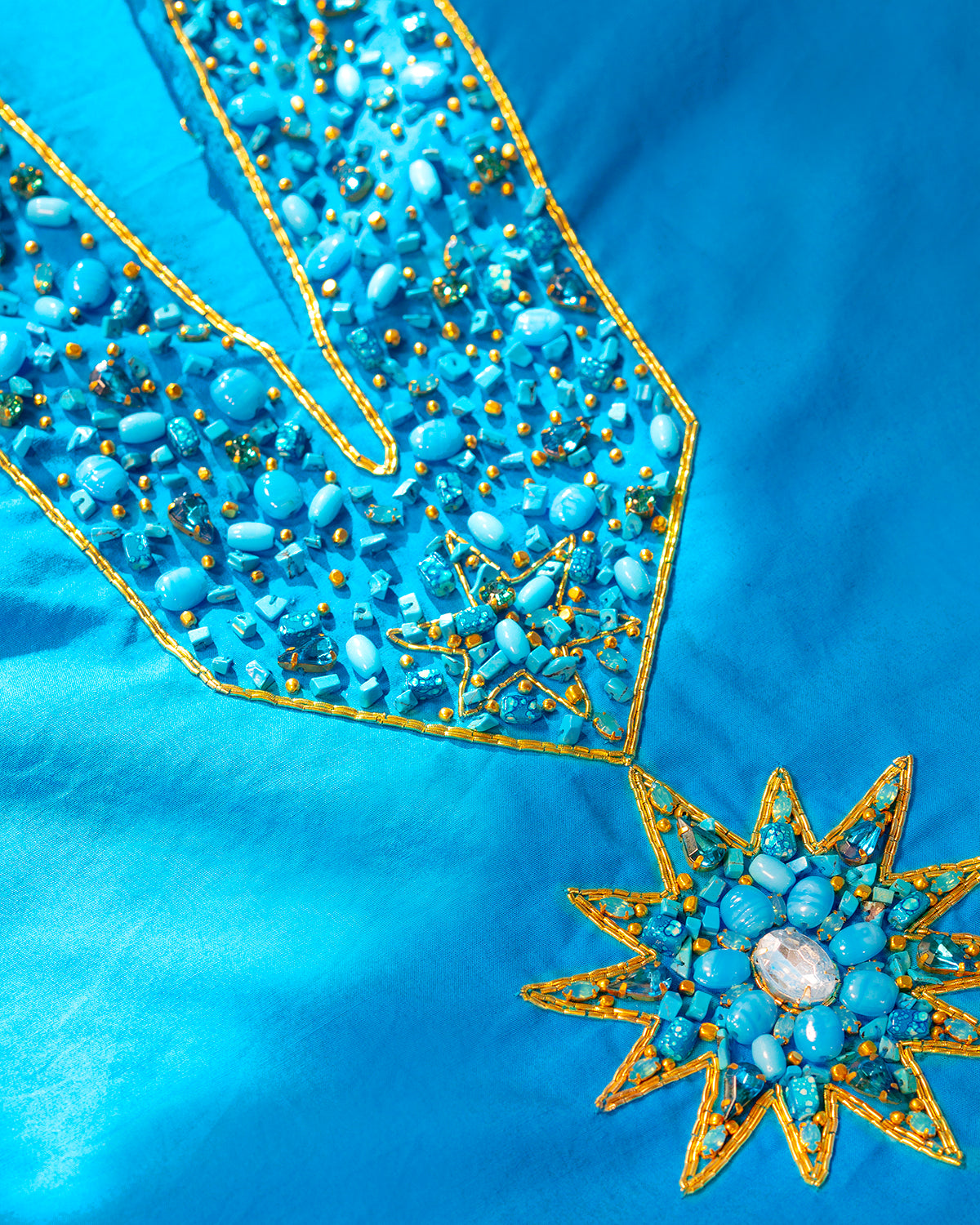 Celeste Tunic Brilliant Blue Embellished in Gold and Semiprecious Stones
