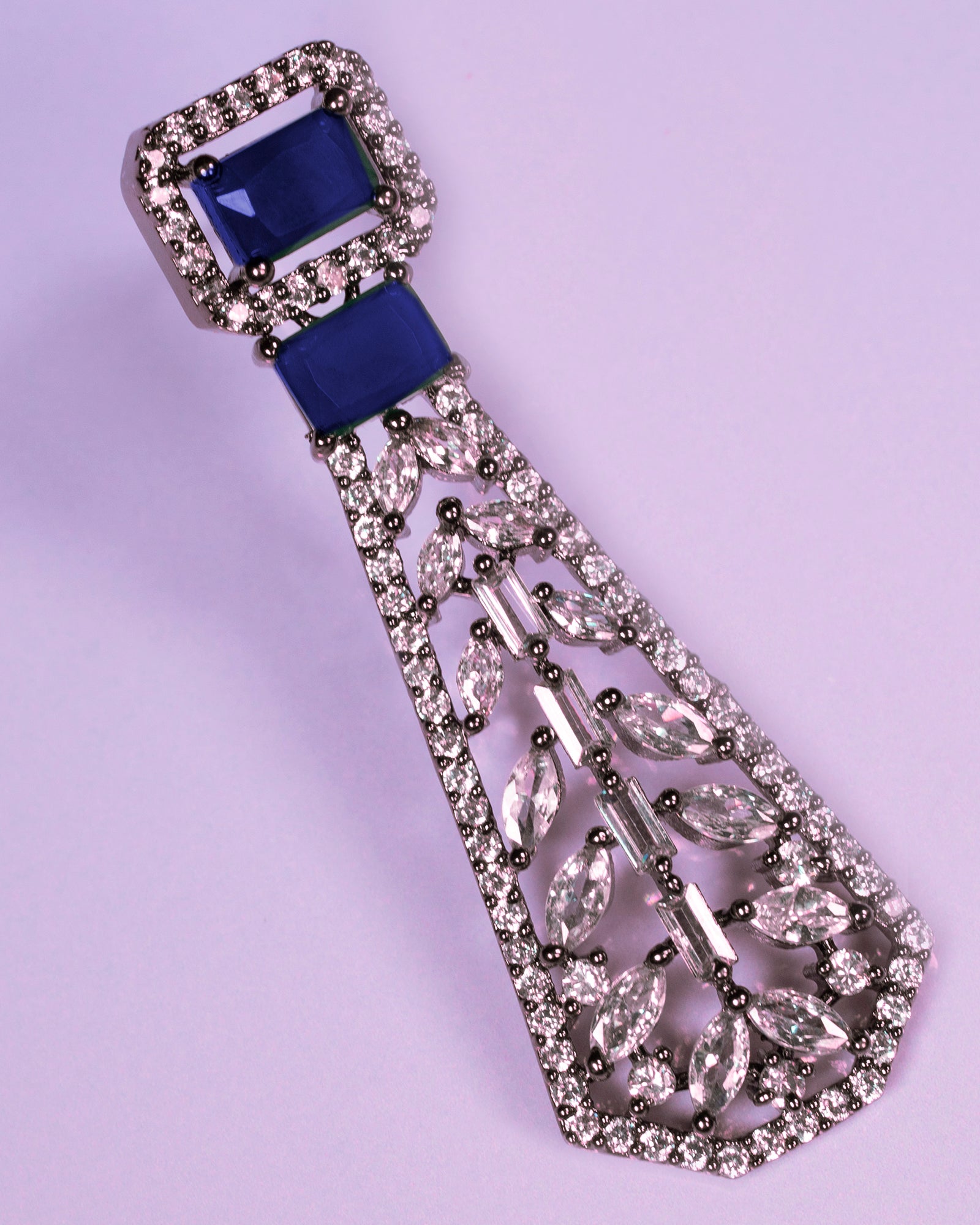 Fortuna Earrings with Blue and Clear Crystals-Closeup