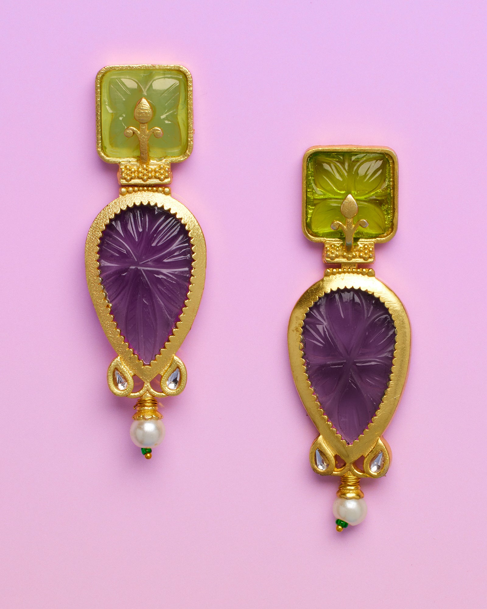 Harper Earrings in Lime Green and Amethyst Purple