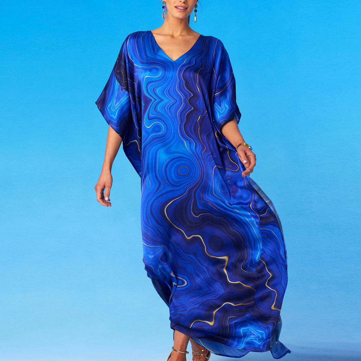 NicoBlu Lavinia Silk Kaftan in Lapis Lazuli Blue Plus