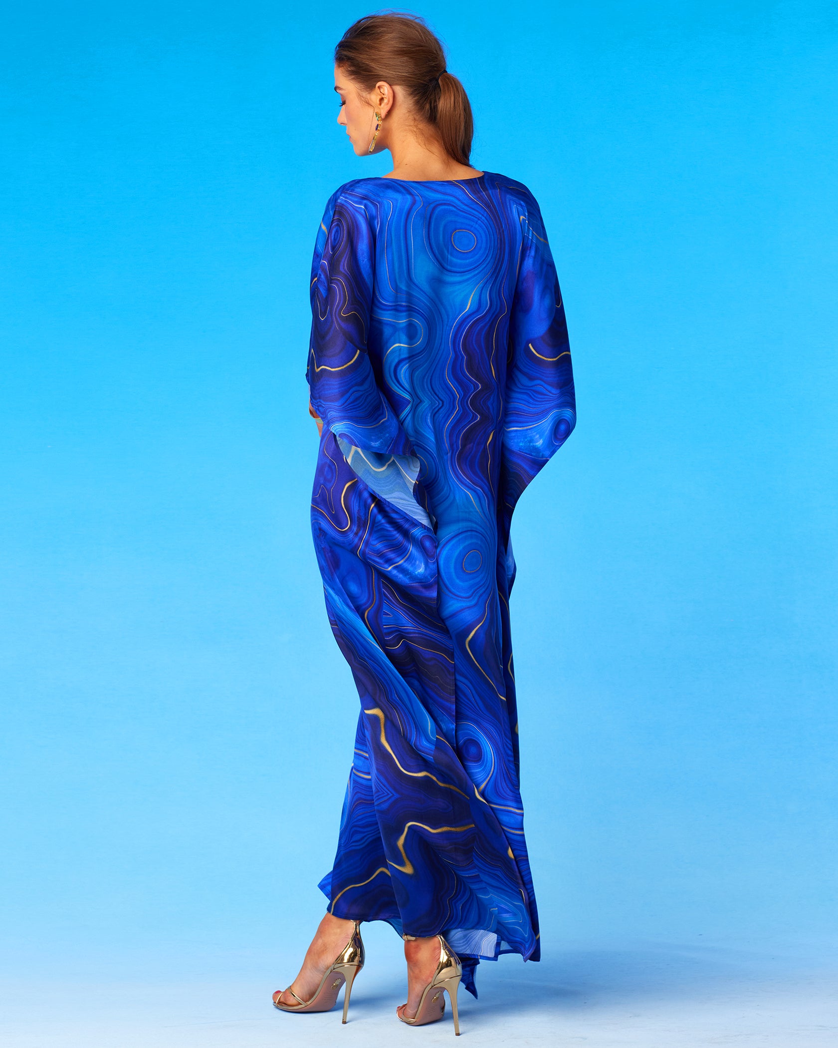 Lavinia Silk Kaftan in Lapis Lazuli Blue-Back View
