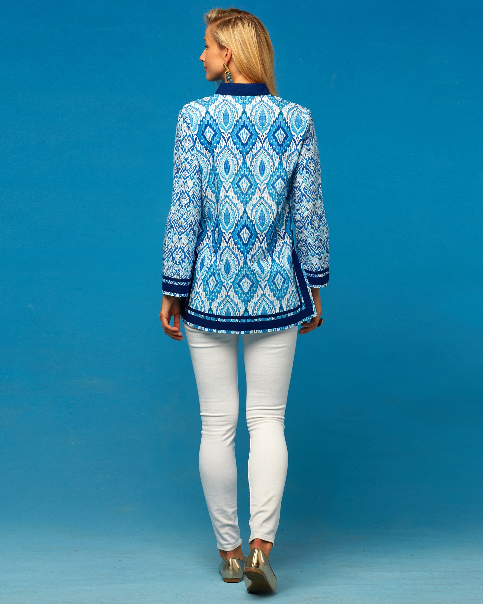 Nicobar Tunic in Deep Sea Blue Ikat-Back View