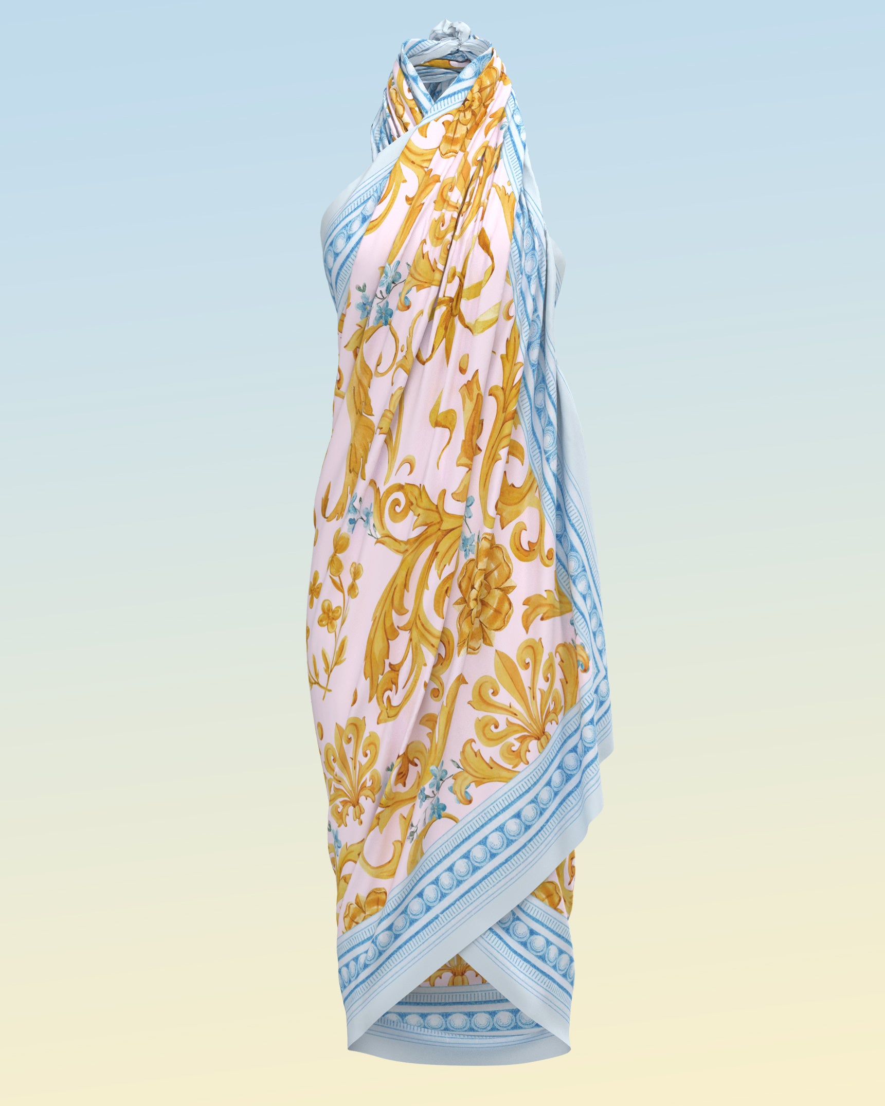 Sarabande Silk-Cotton Pareo in French Regency Ribbons-Worn as Dress